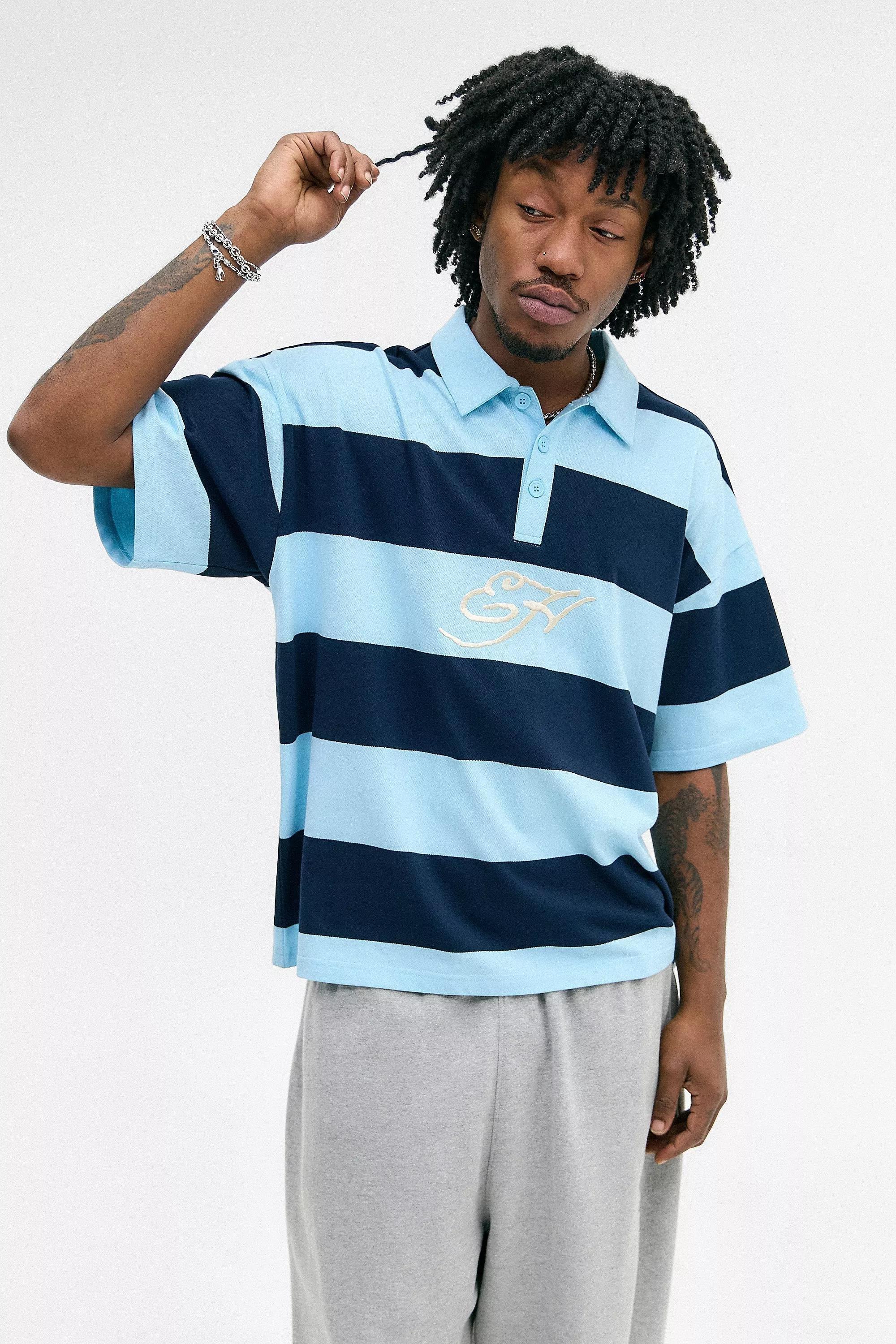 Blue Ed Hardy Uo Rose Striped Polo Shirt, BLUE, medium