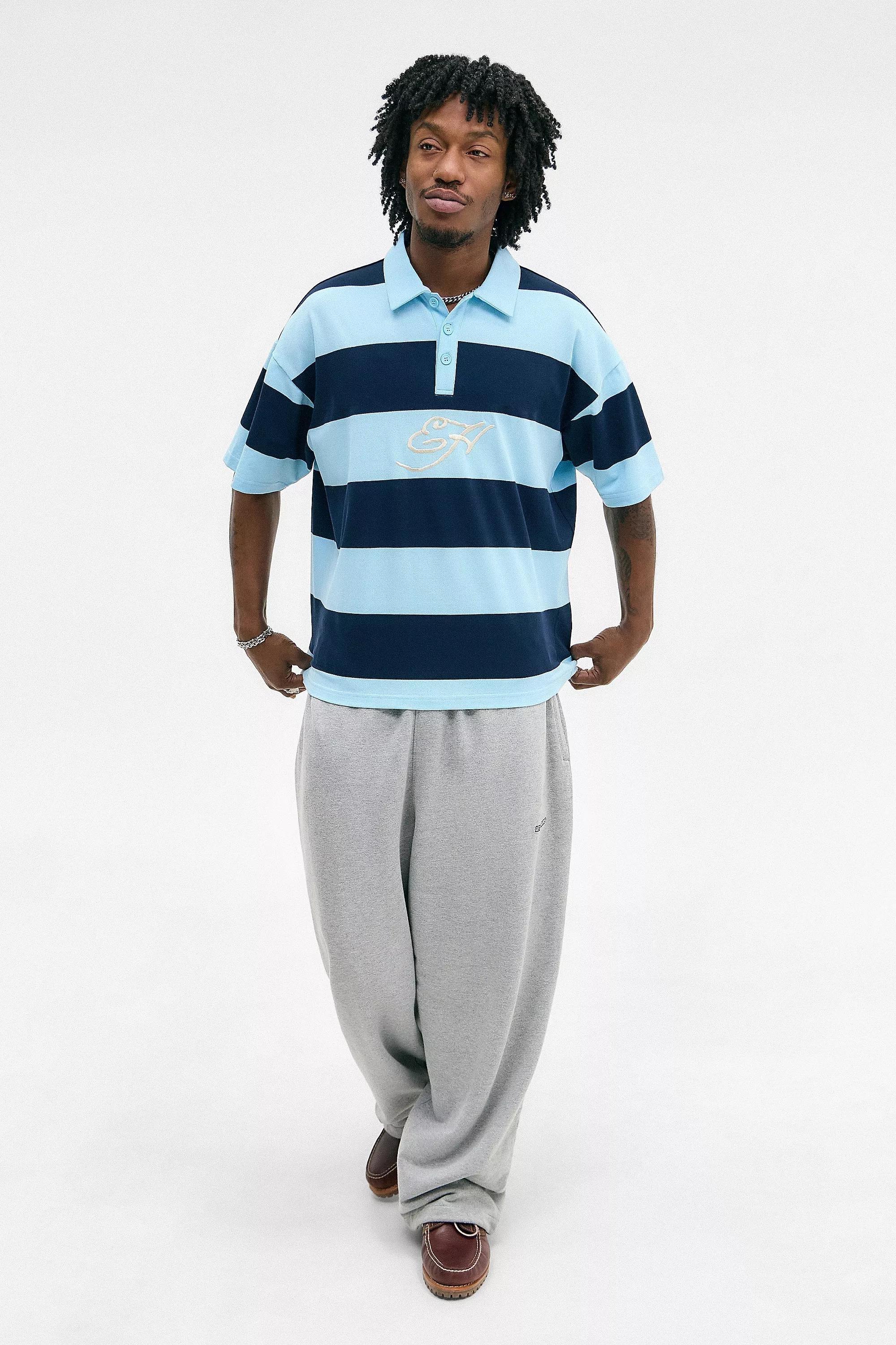 Blue Ed Hardy Uo Rose Striped Polo Shirt, BLUE, large image number 2