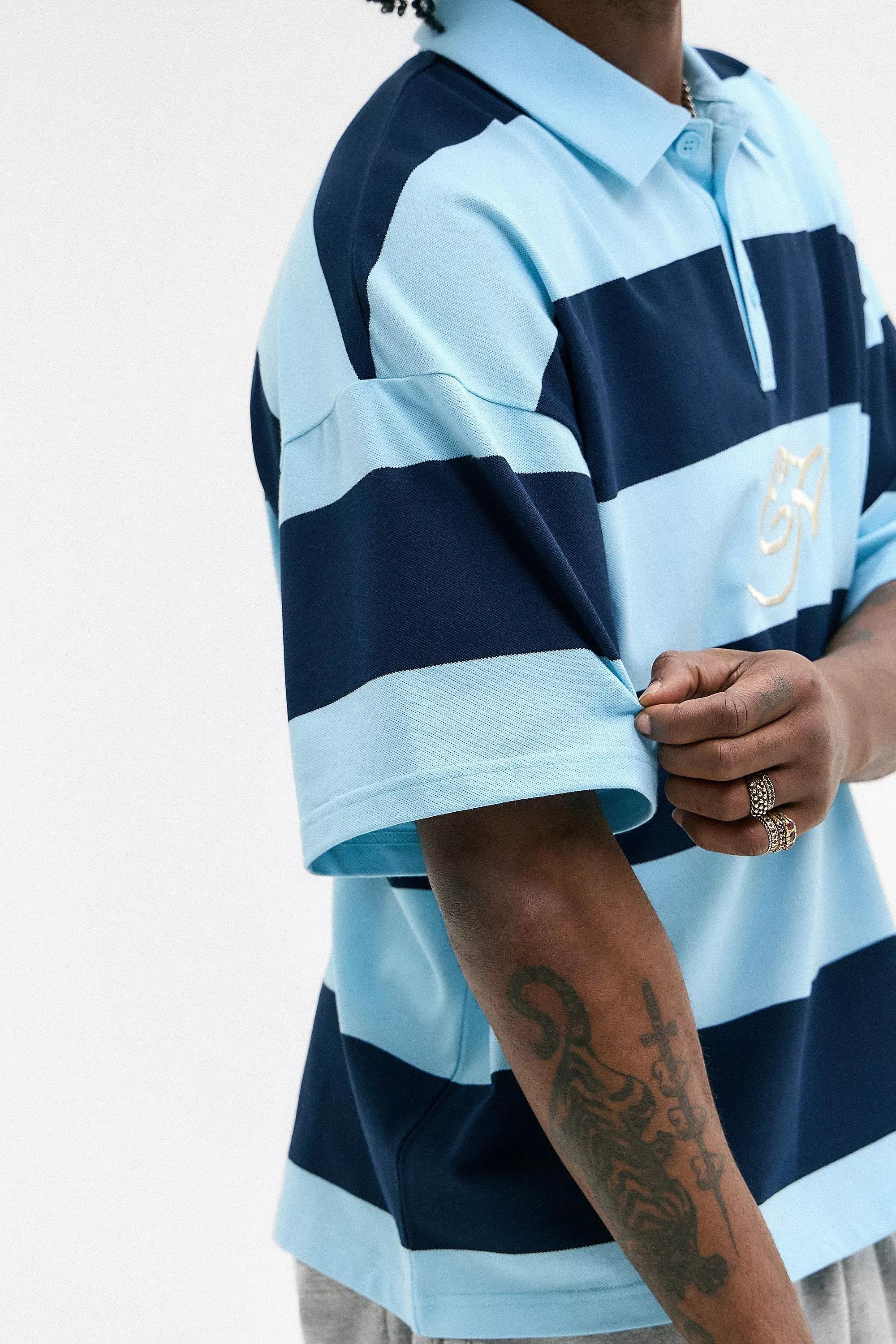 Blue Ed Hardy Uo Rose Striped Polo Shirt, BLUE, large image number 4