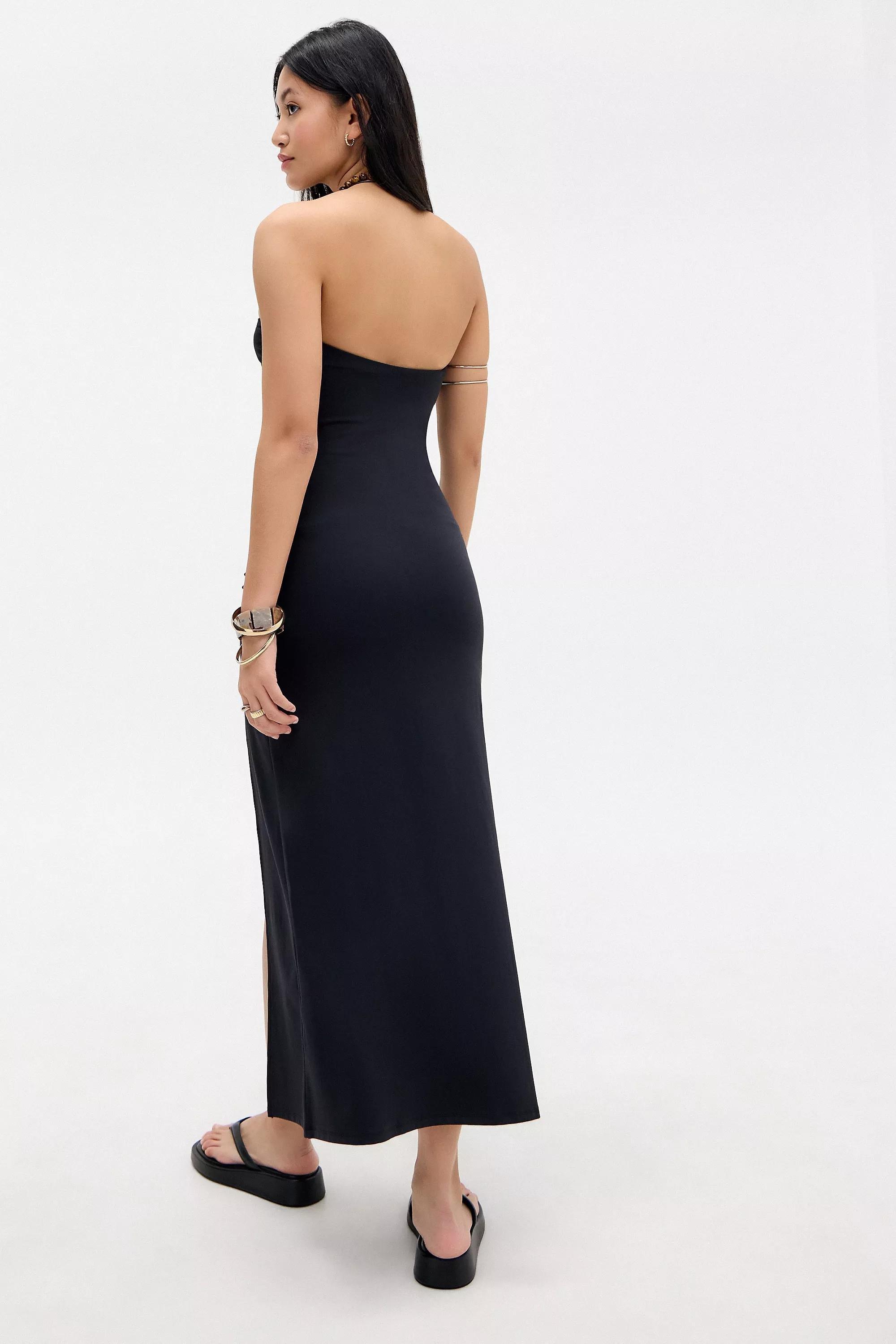 Black Silence + Noise Ruched Bandeau Midi Dress, , large image number 3