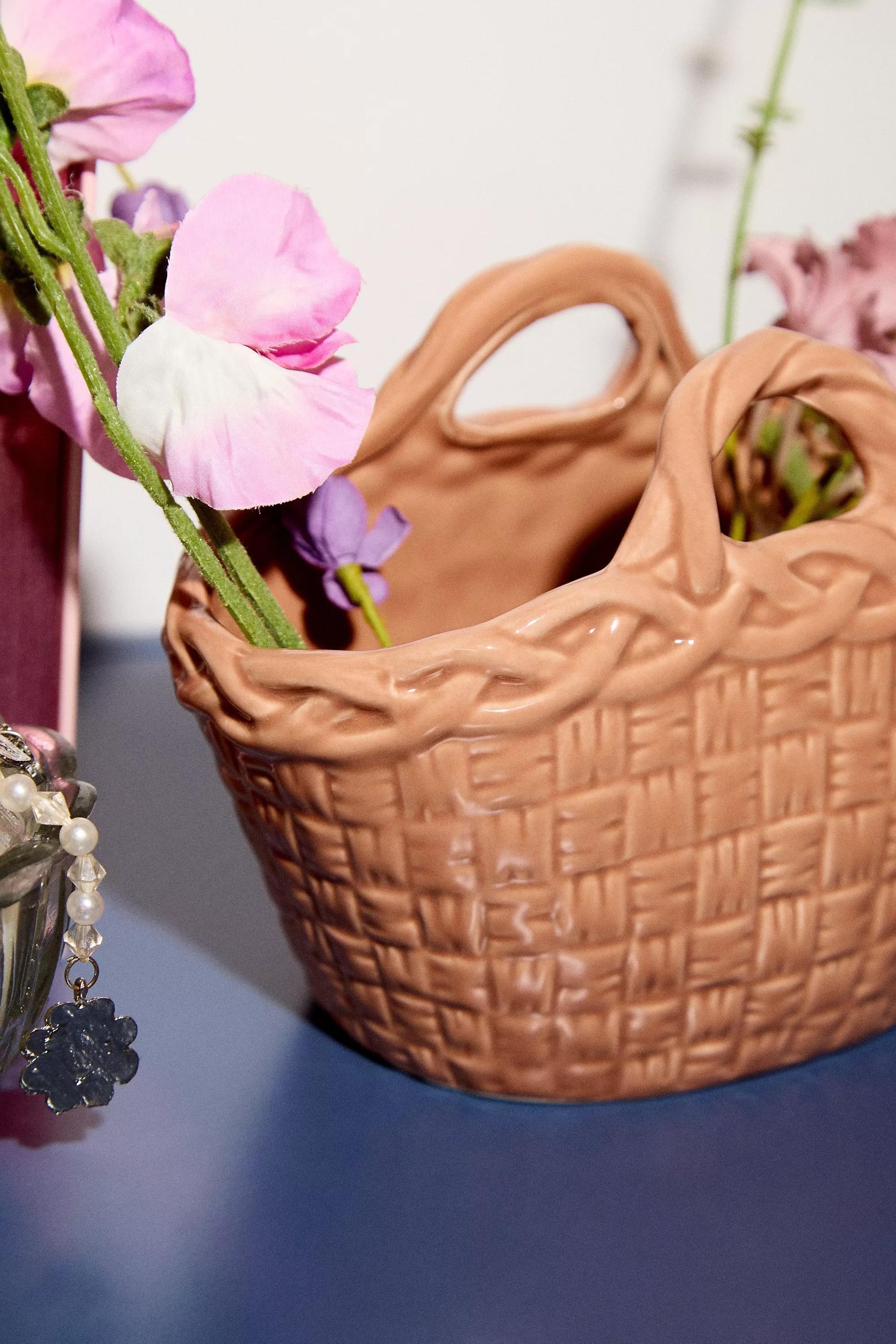 Beige Basket Vase, NEUTR, large image number 1