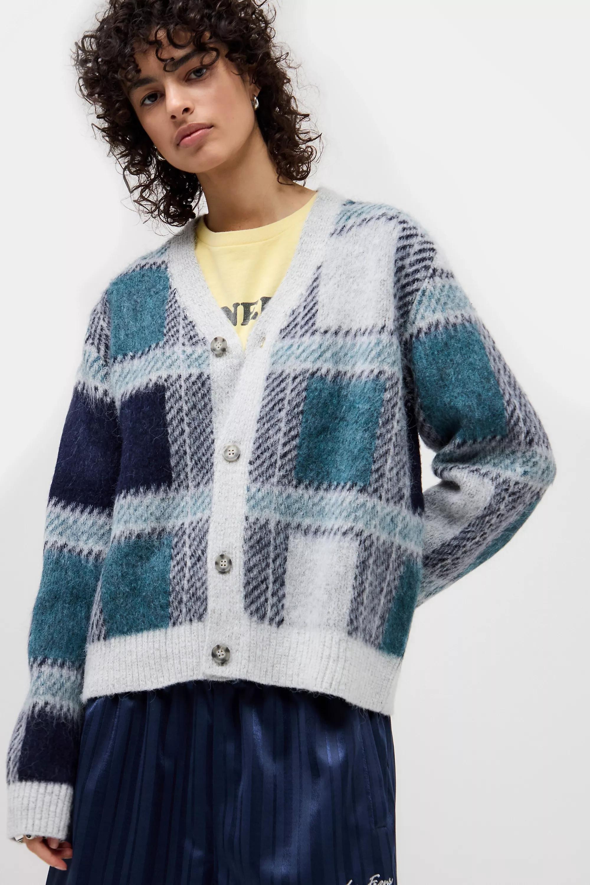 Grey UO Check Cardigan, , large image number 5