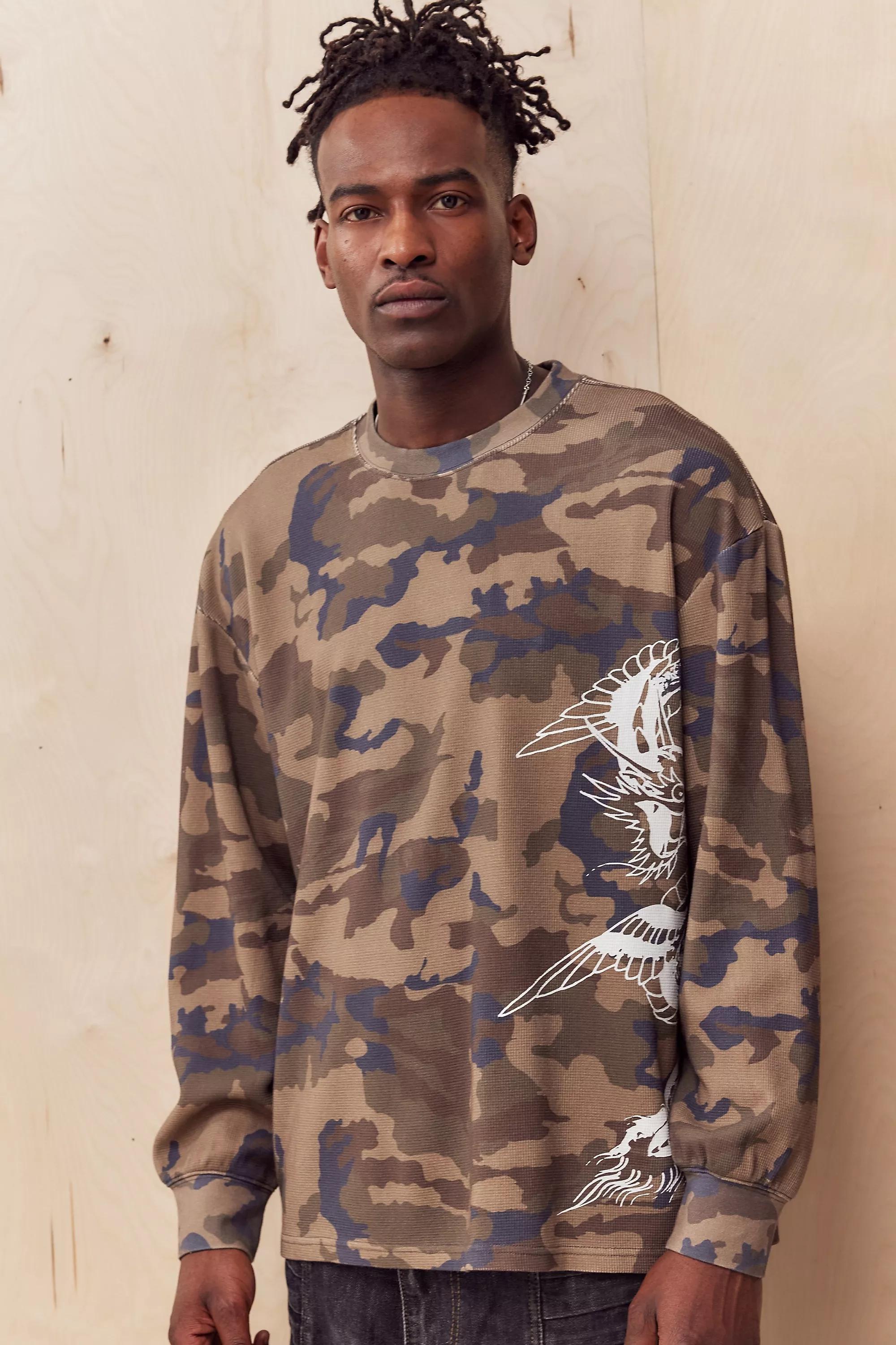 Brown Ed Hardy Uo Exclusive Camo Waffle T-Shirt, , large image number 0