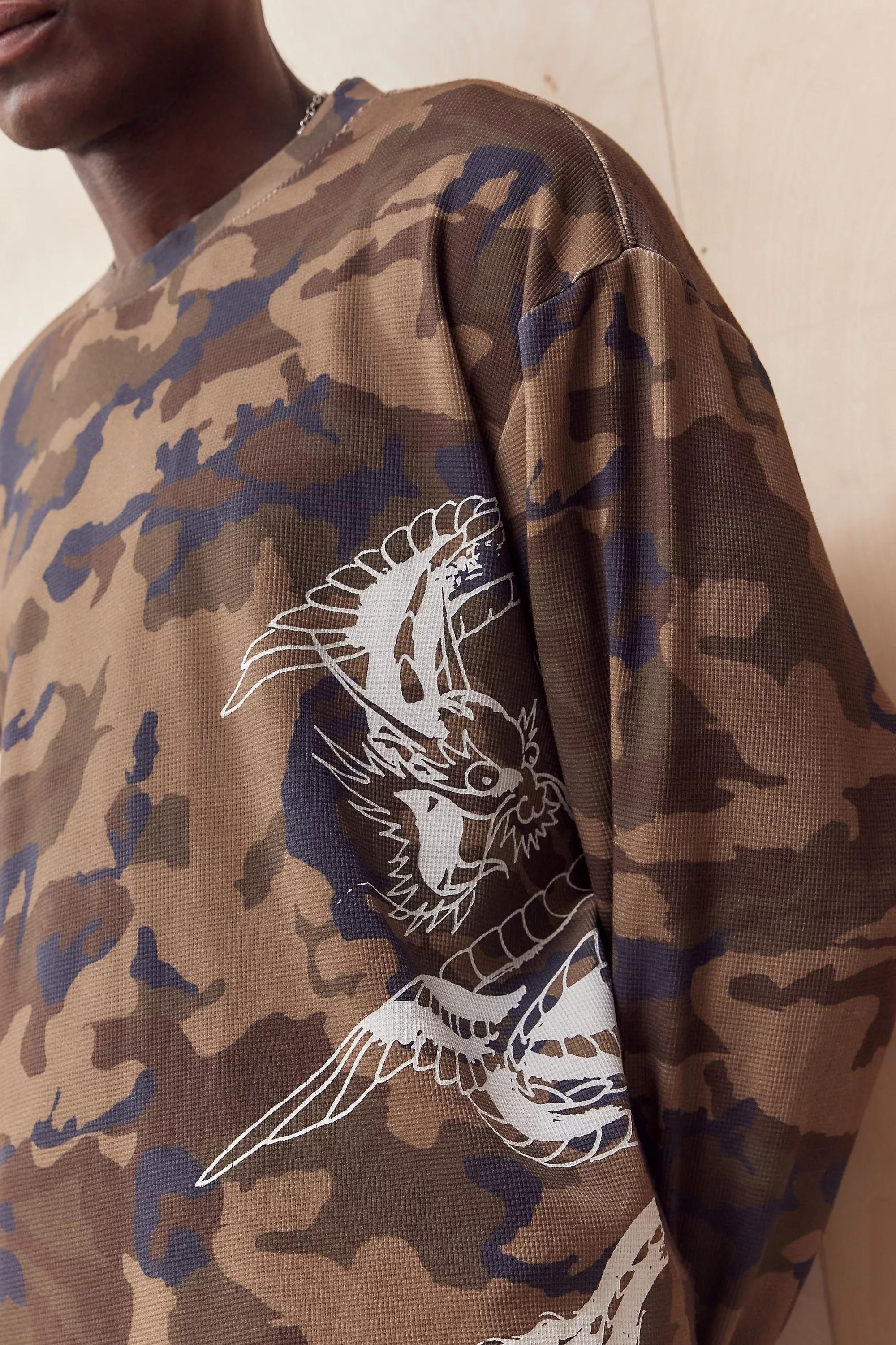 Brown Ed Hardy Uo Exclusive Camo Waffle T-Shirt, , large image number 2