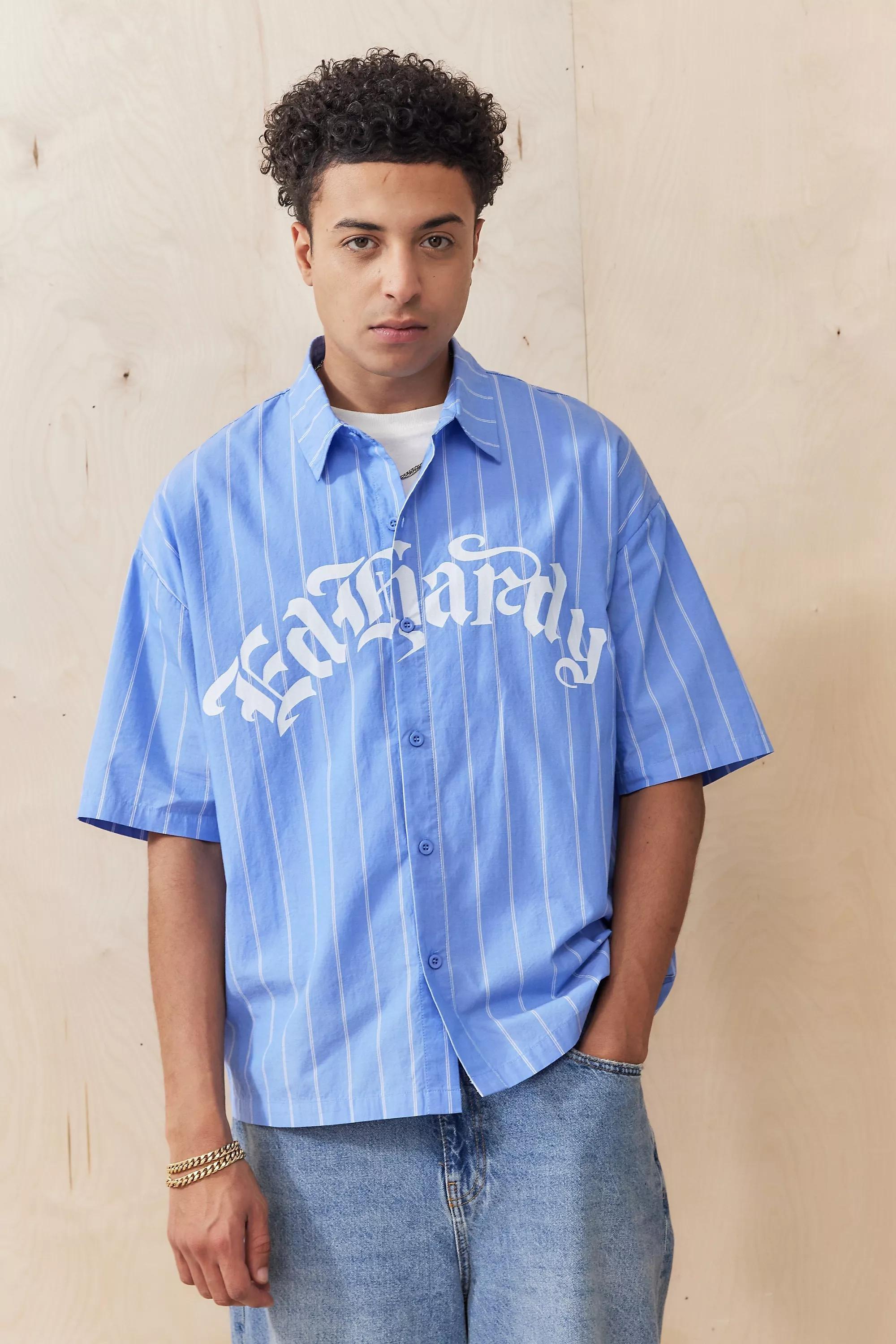 Blue Ed Hardy Uo Exclusive Rose Outline Stripe Shirt, , large image number 0