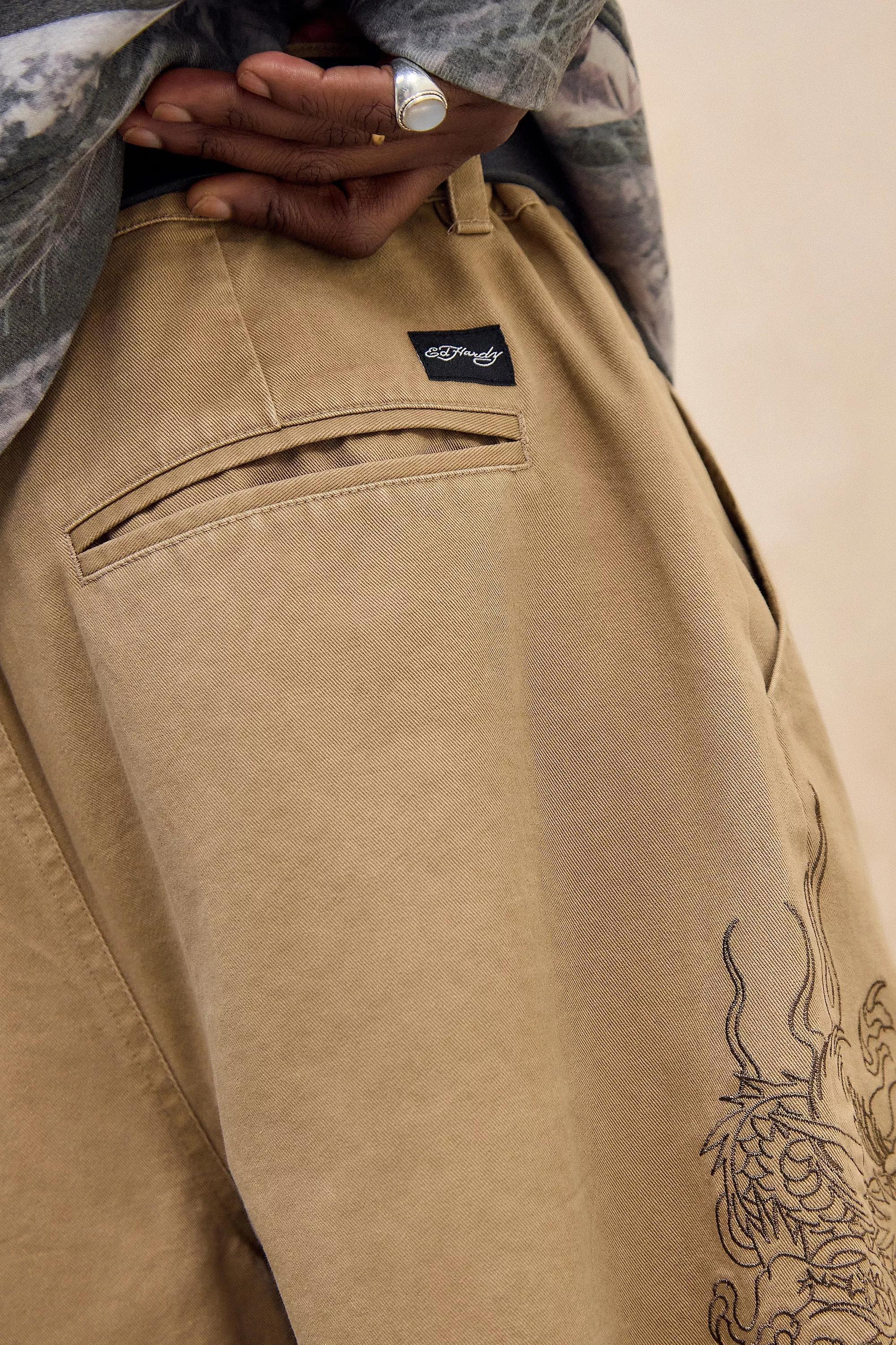 Brown Ed Hardy Tan Dragon Chino Shorts, , large image number 2