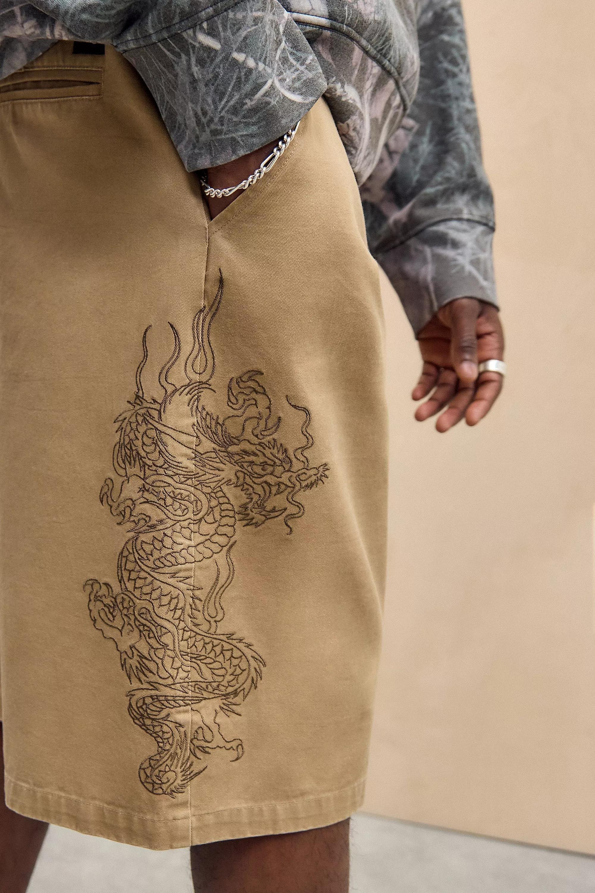 Brown Ed Hardy Tan Dragon Chino Shorts, , large image number 3