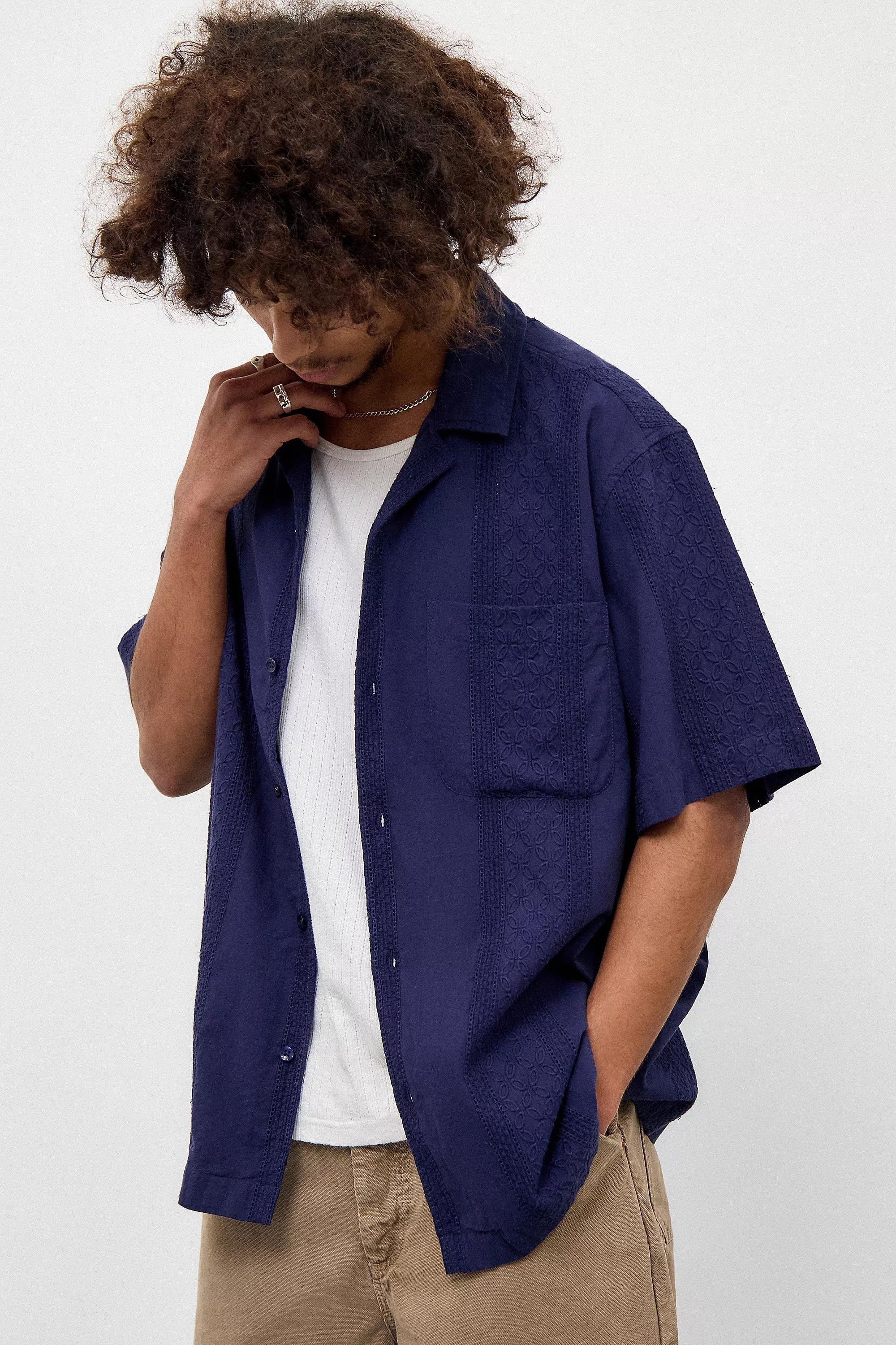 Navy Bdg Embroidery Short Sleeves Shirt, , large image number 0