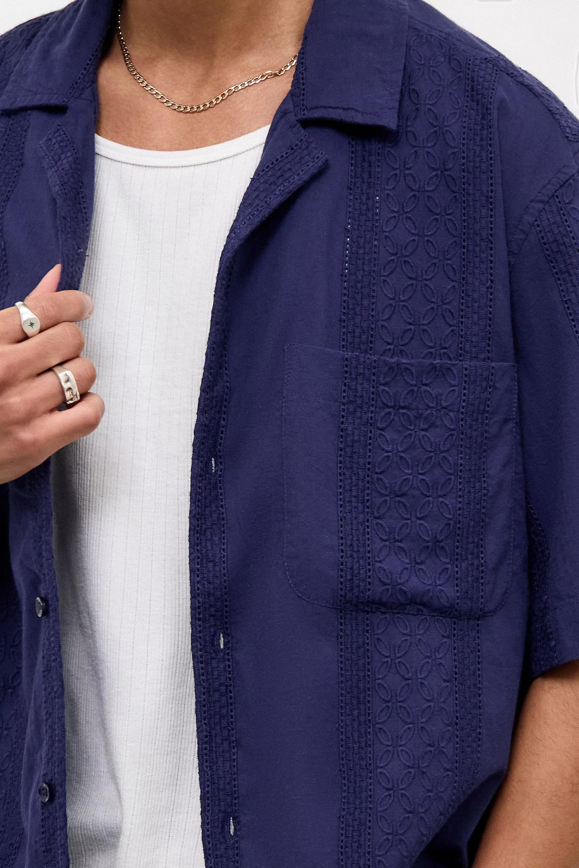 Navy Bdg Embroidery Short Sleeves Shirt, , large image number 2
