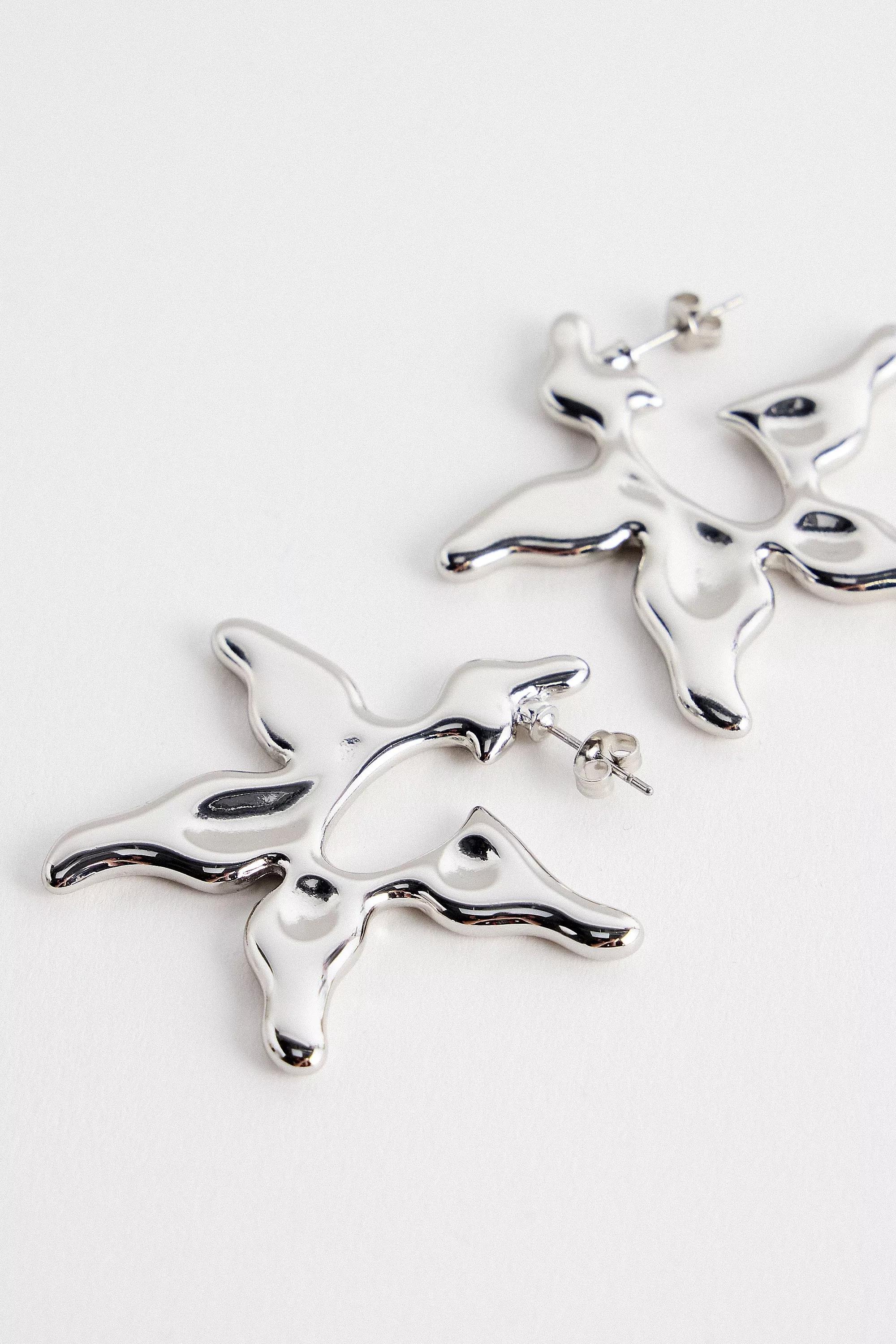 Silver Silence + Noise Starfish Hoop Earrings, SLVR, large image number 2