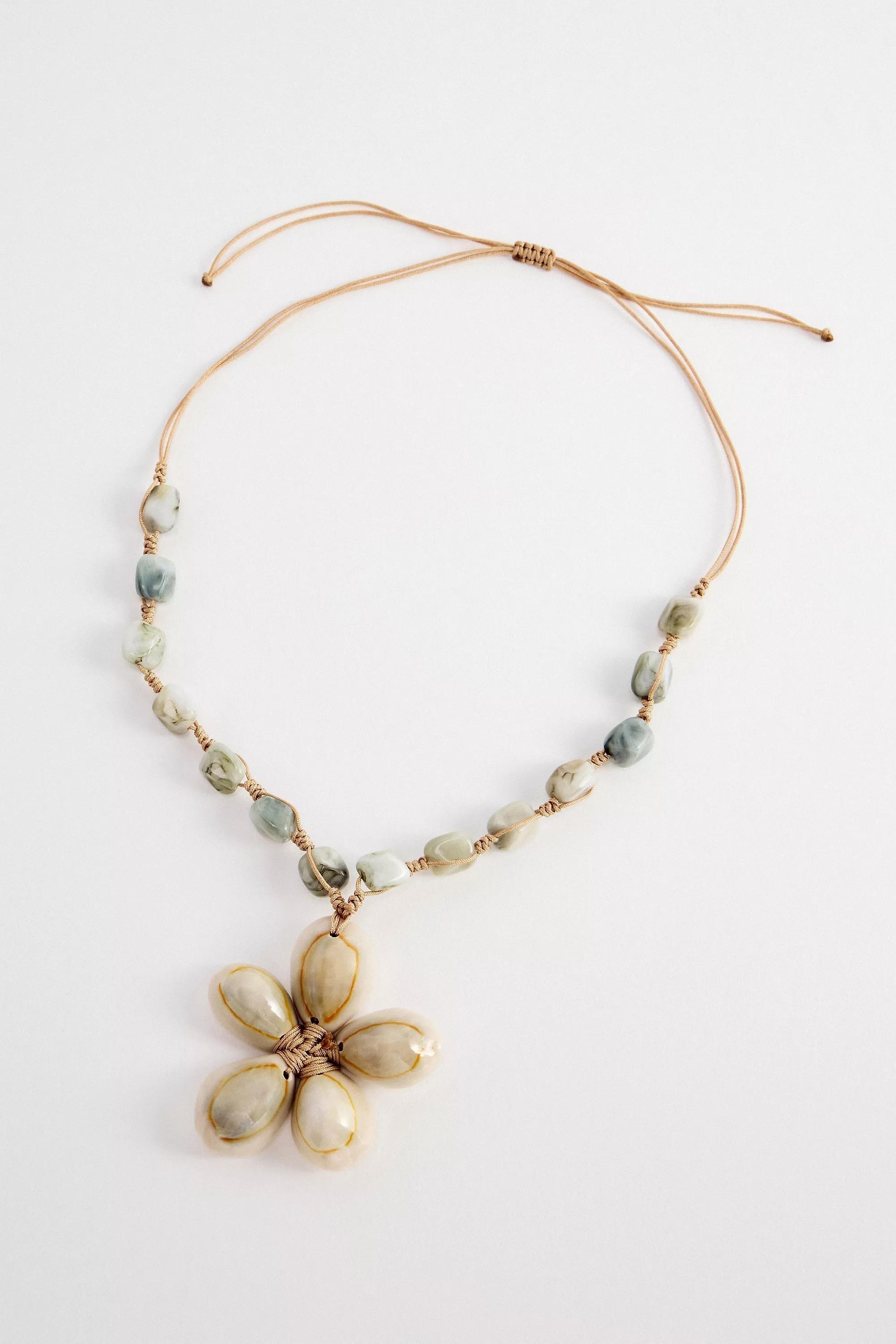 Green Uo Bead Shell Flower Choker Necklace, GRN, large image number 3