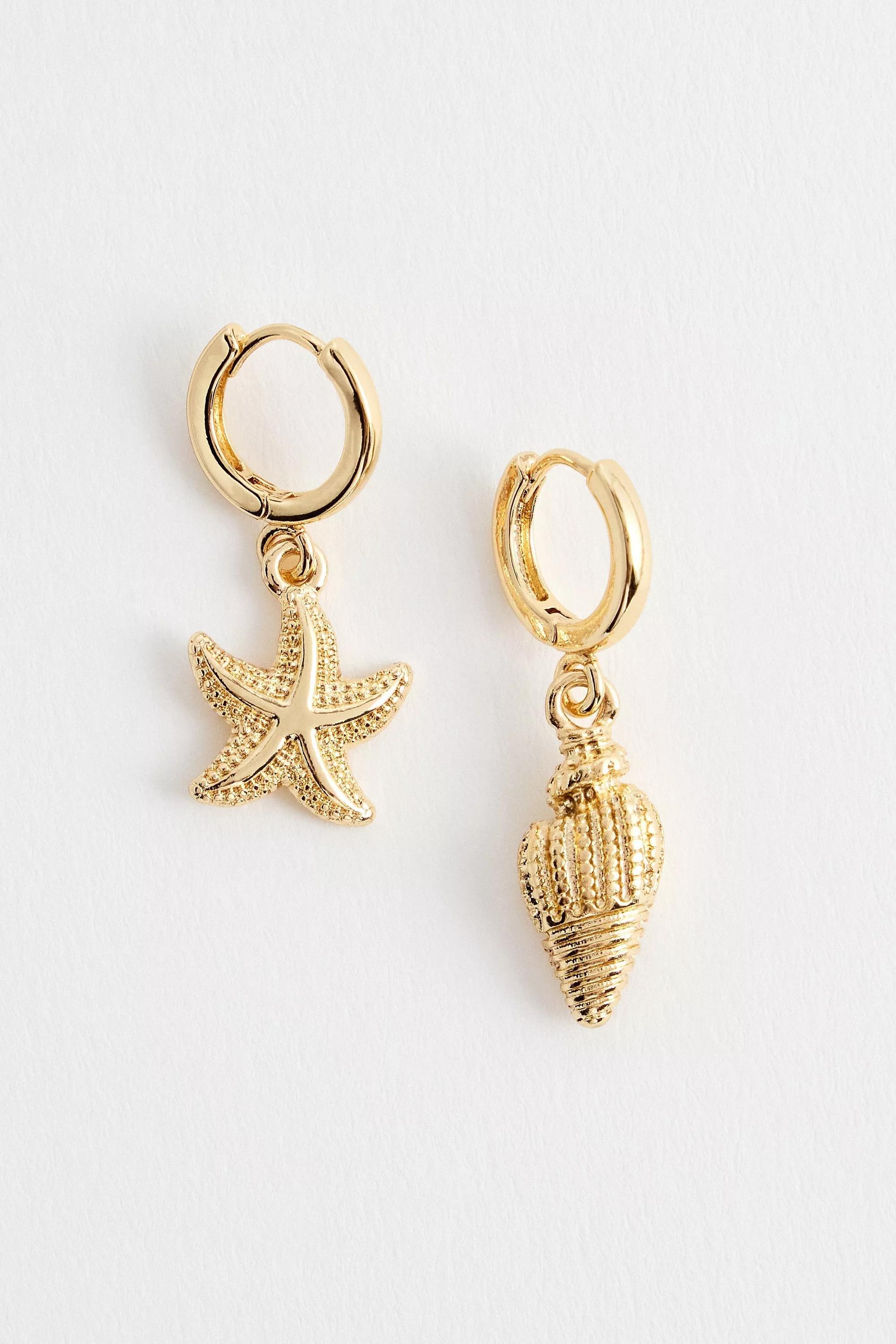 Gold Uo Shell Mix Drop Hoop Earrings, GOLD, large image number 0