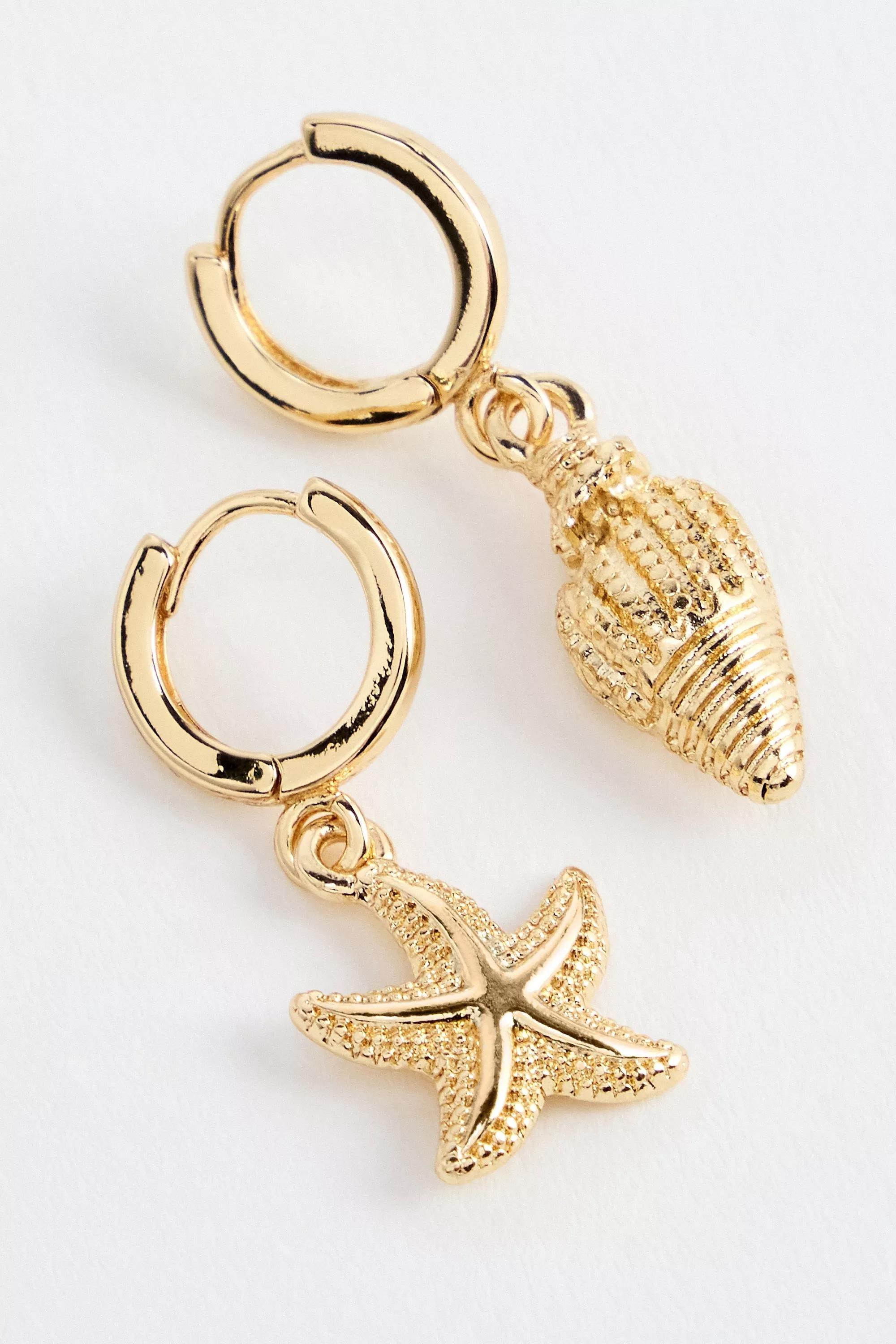 Gold Uo Shell Mix Drop Hoop Earrings, GOLD, large image number 1