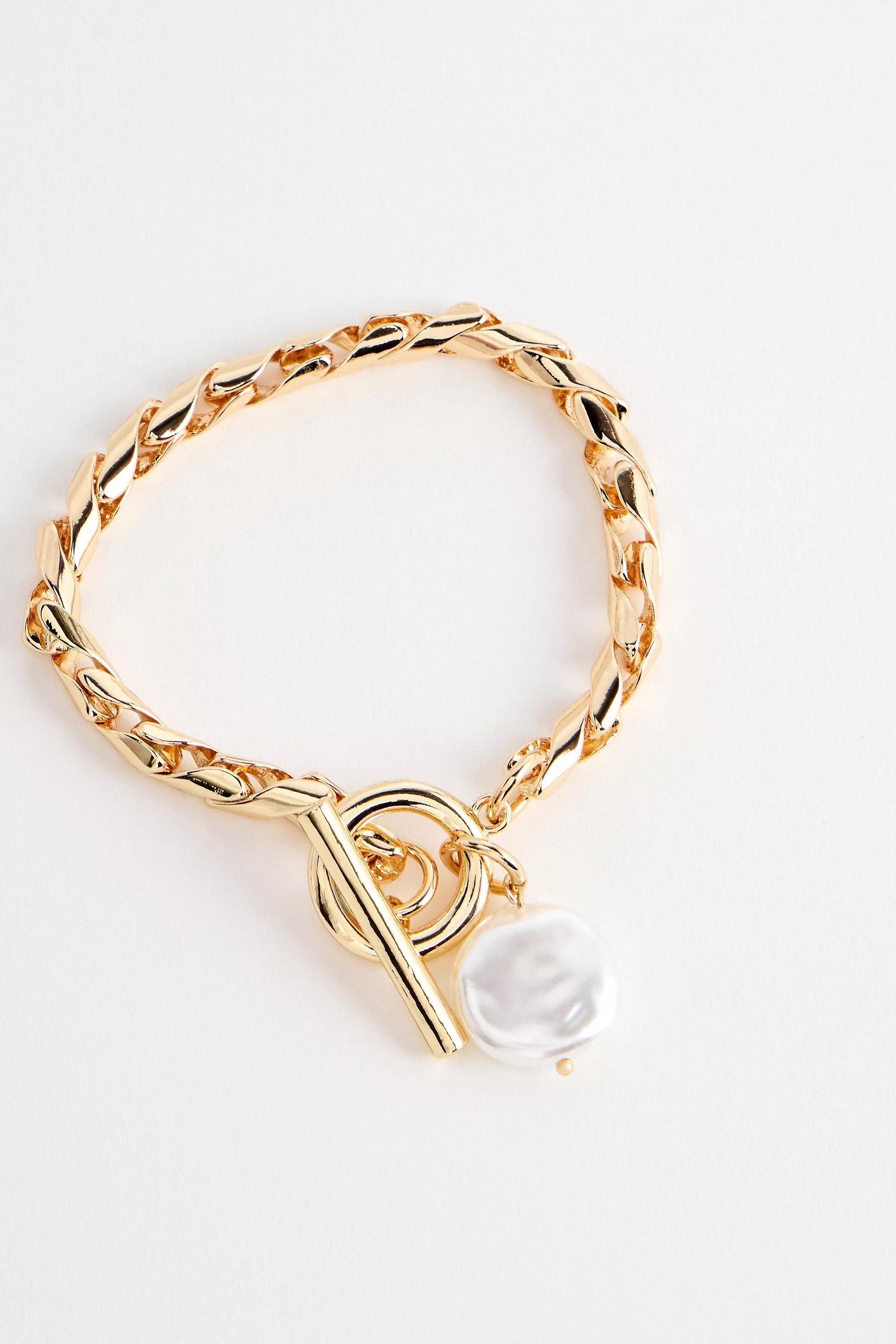 Gold Uo Pearl T-Bar Bracelet, GOLD, large image number 0