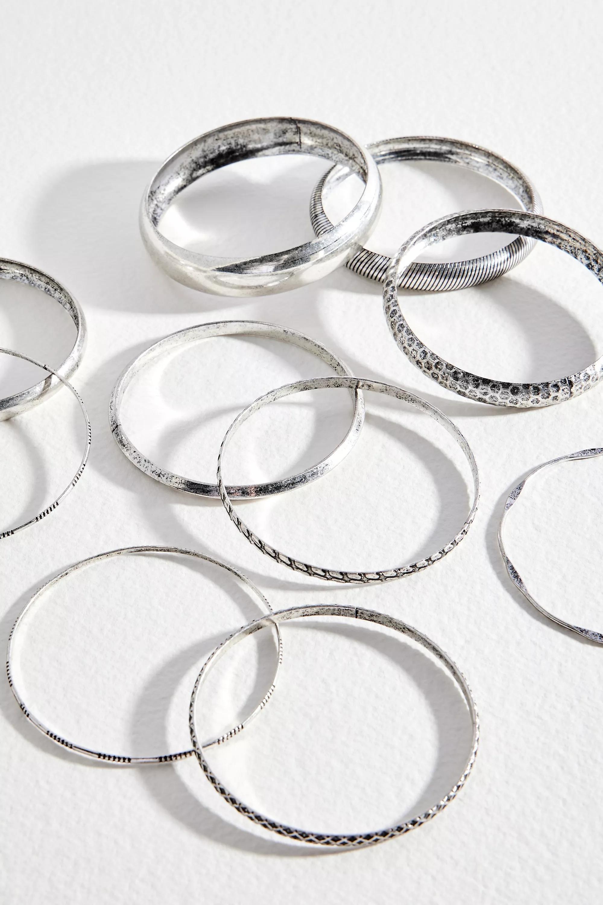 Silver Uo Chunky Mix Bangle Pack, SLVR, large image number 0