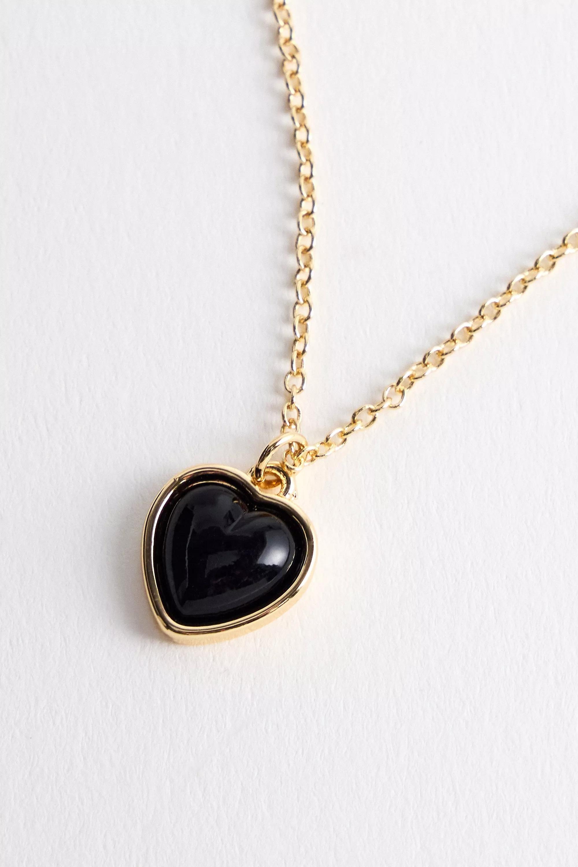 Gold Uo Enamel Heart Pendant Necklace, GOLD, large image number 0