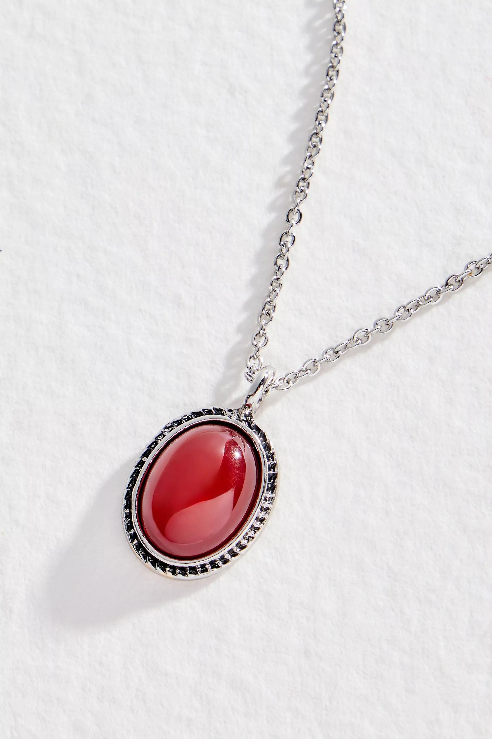 Silver Uo Stone Pendant Necklace, , medium