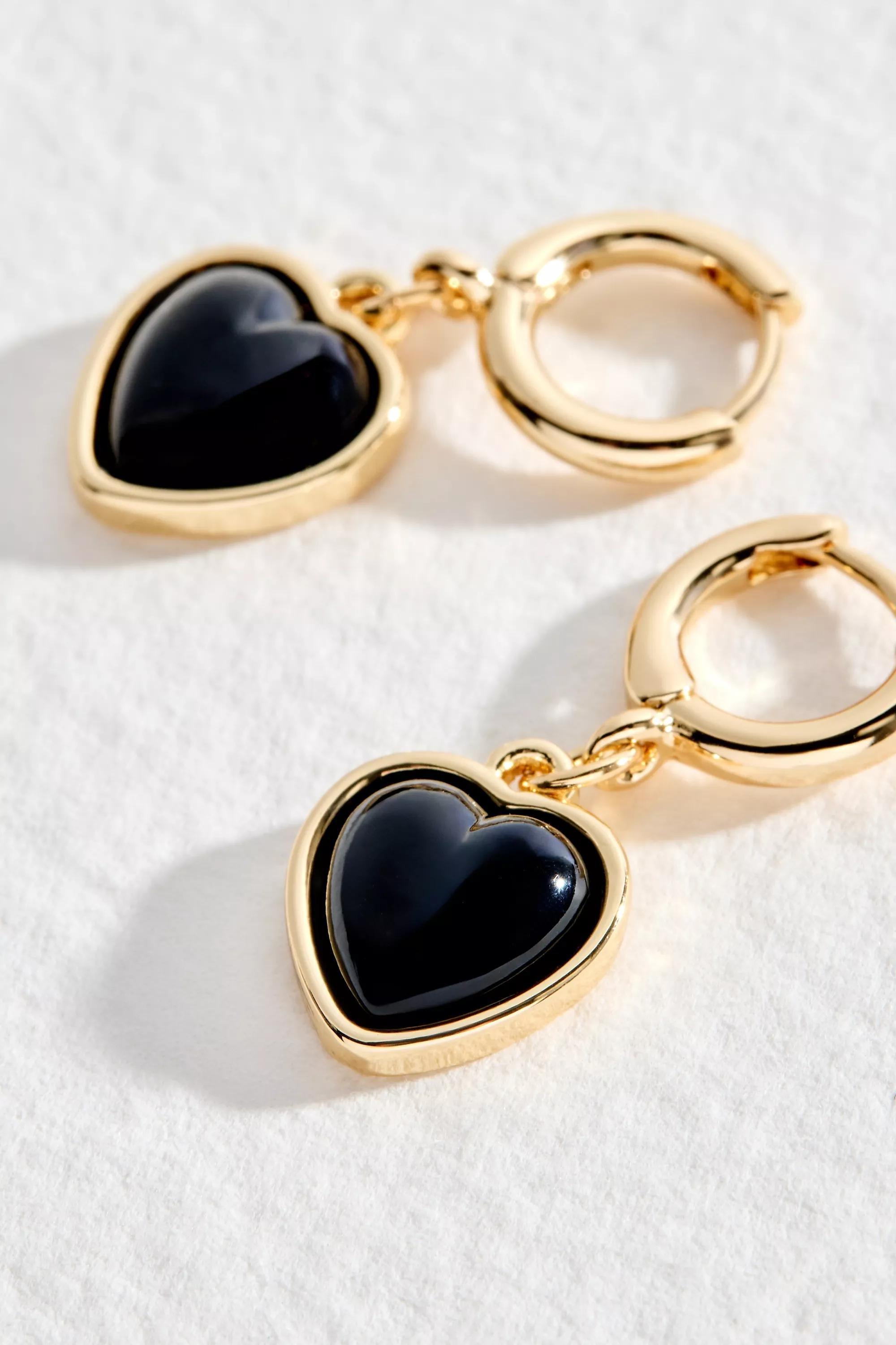 Gold Uo Enamel Heart Drop Earrings, GOLD, large image number 1