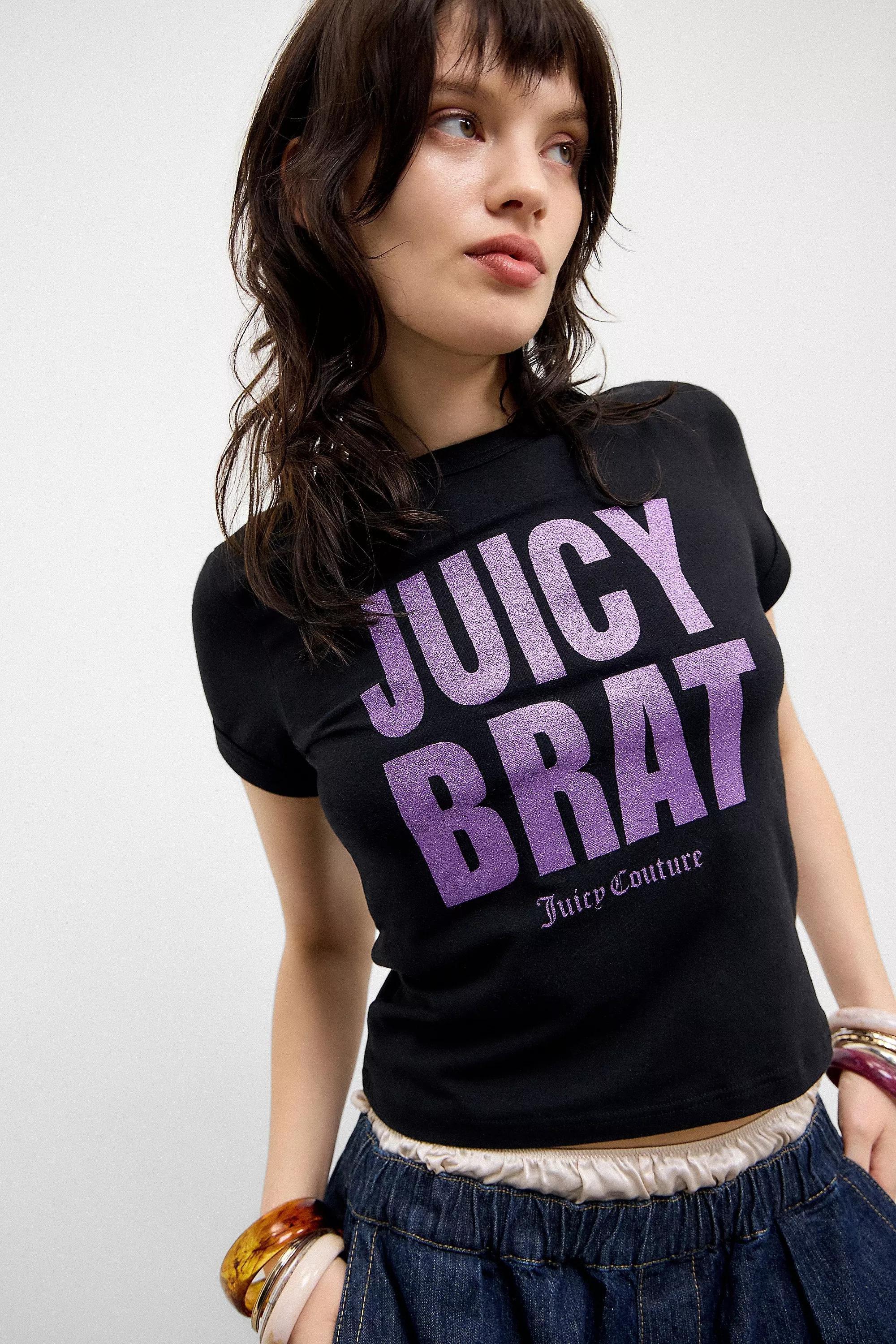 Black Juicy Couture Uo Exclusive Brat Glitter T-Shirt, , large image number 0
