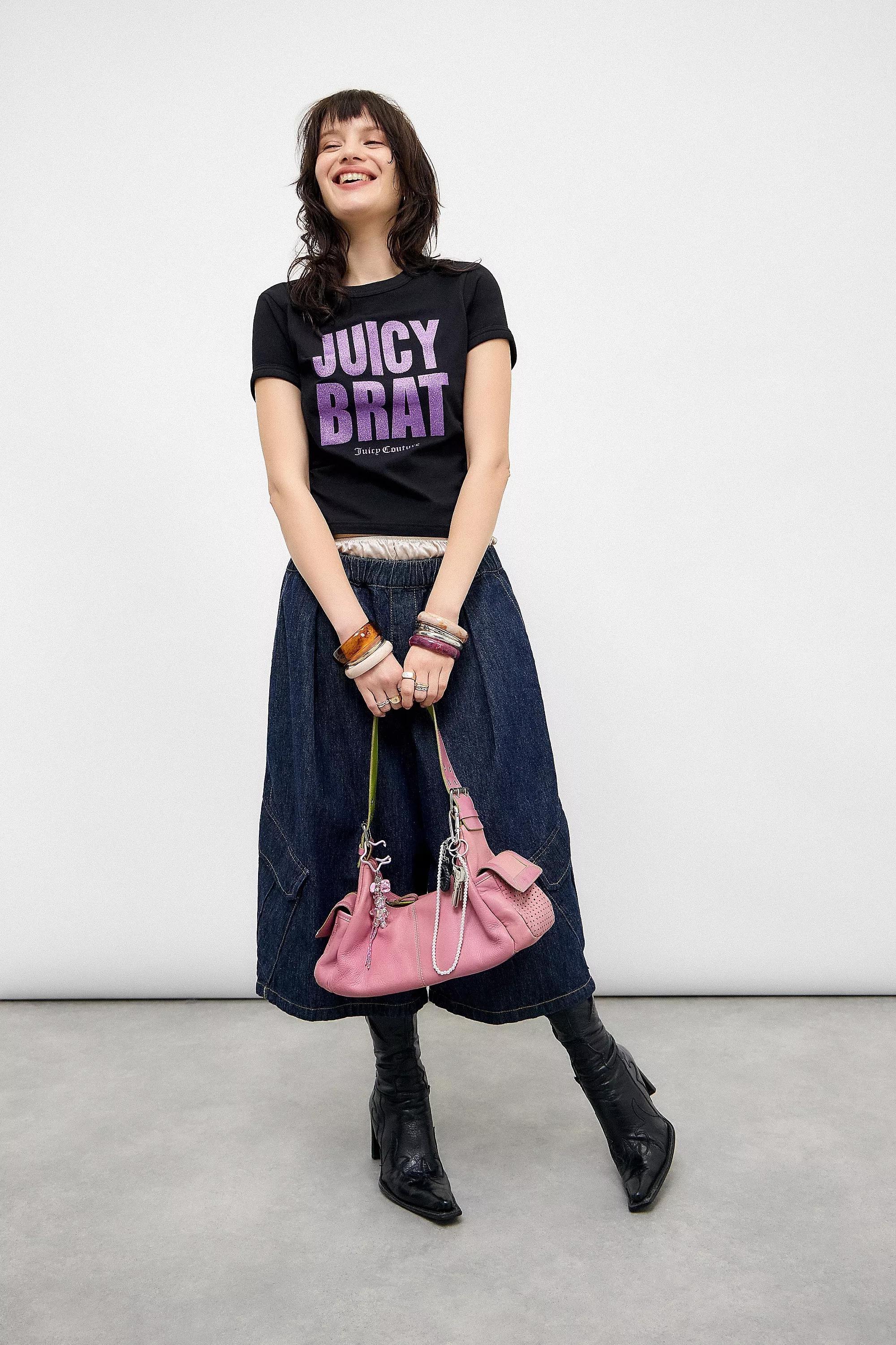 Black Juicy Couture Uo Exclusive Brat Glitter T-Shirt, , large image number 1