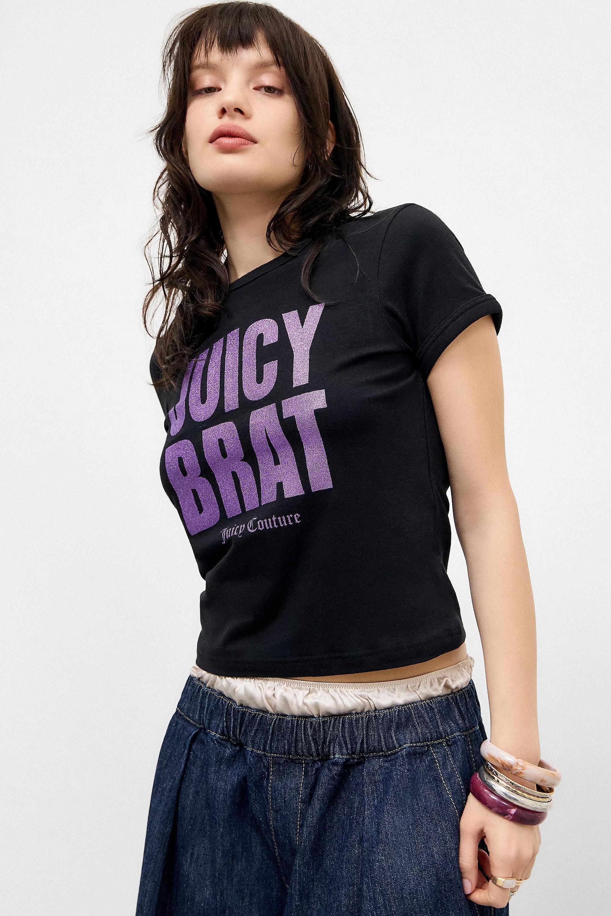 Black Juicy Couture Uo Exclusive Brat Glitter T-Shirt, , large image number 2
