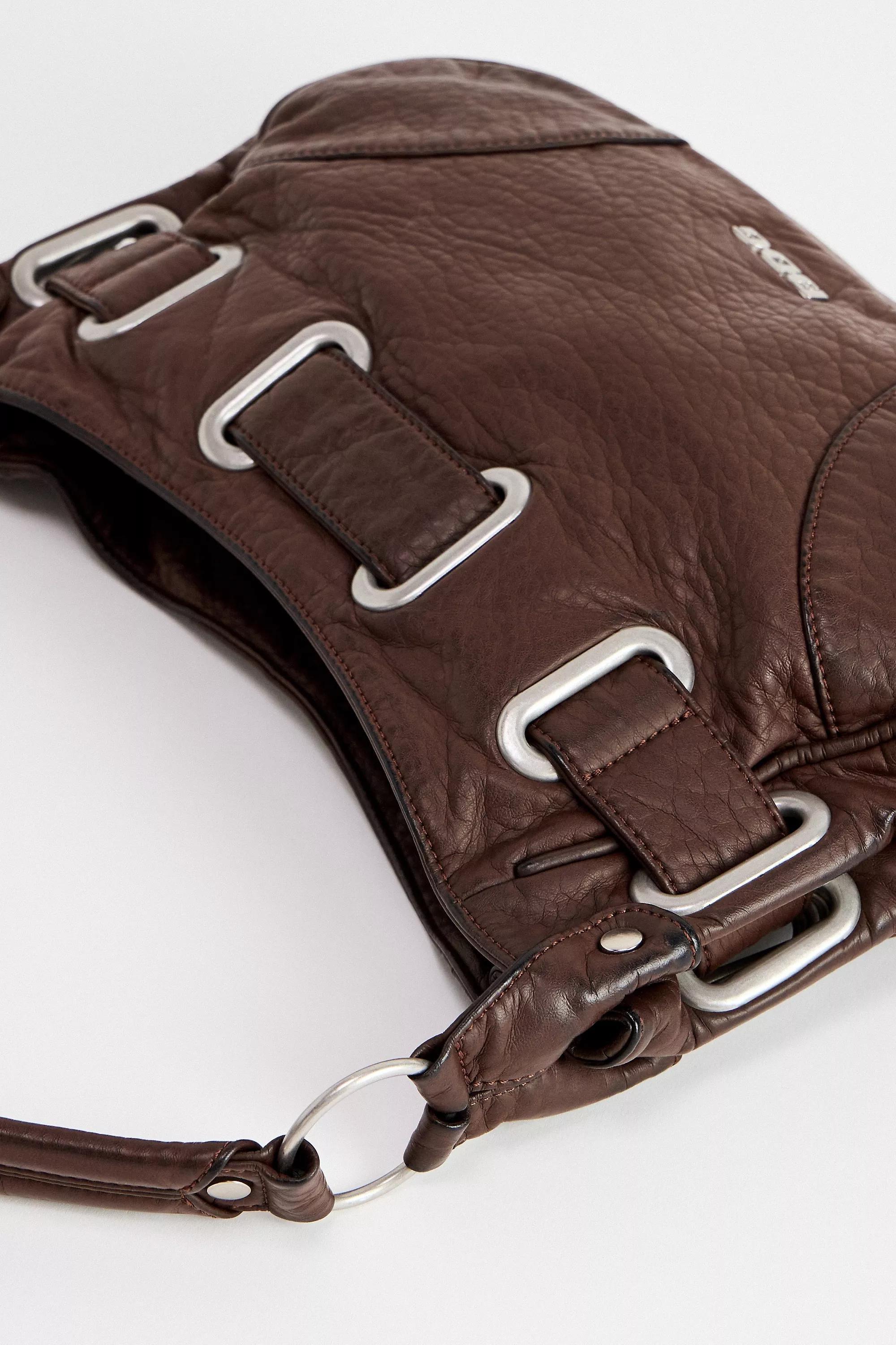 Brown Bdg Faux Leather Bag, BRN, medium