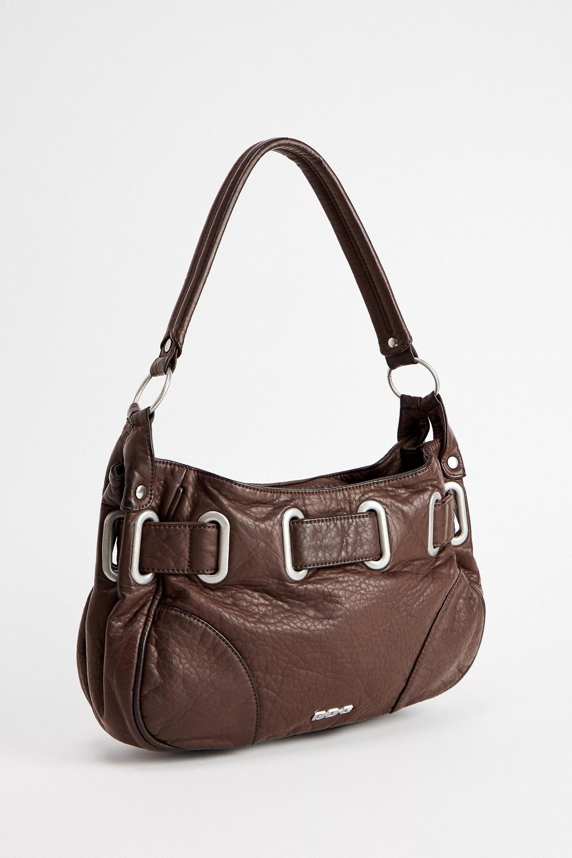 Brown Bdg Faux Leather Bag, BRN, medium