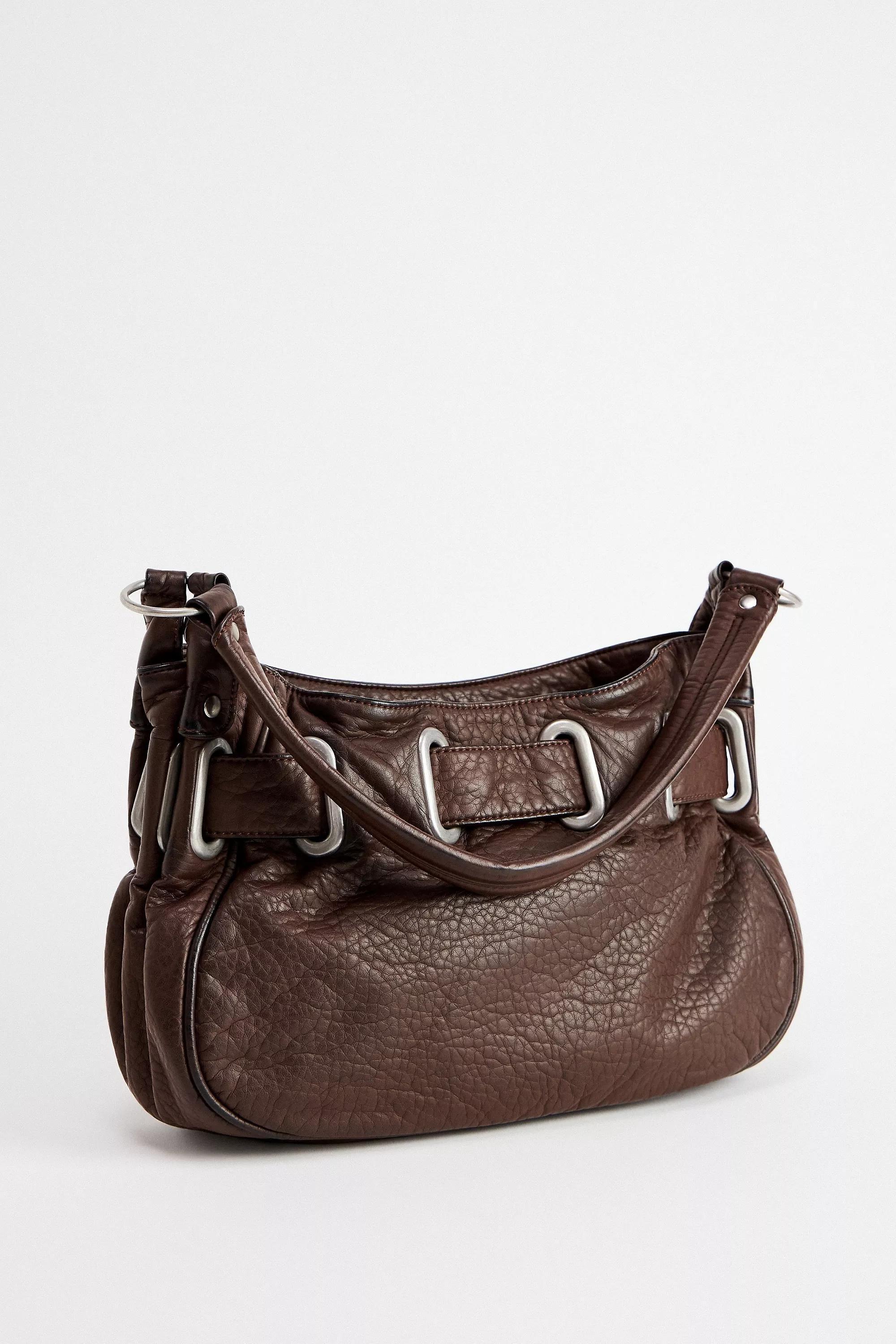 Brown Bdg Faux Leather Bag, BRN, large image number 3