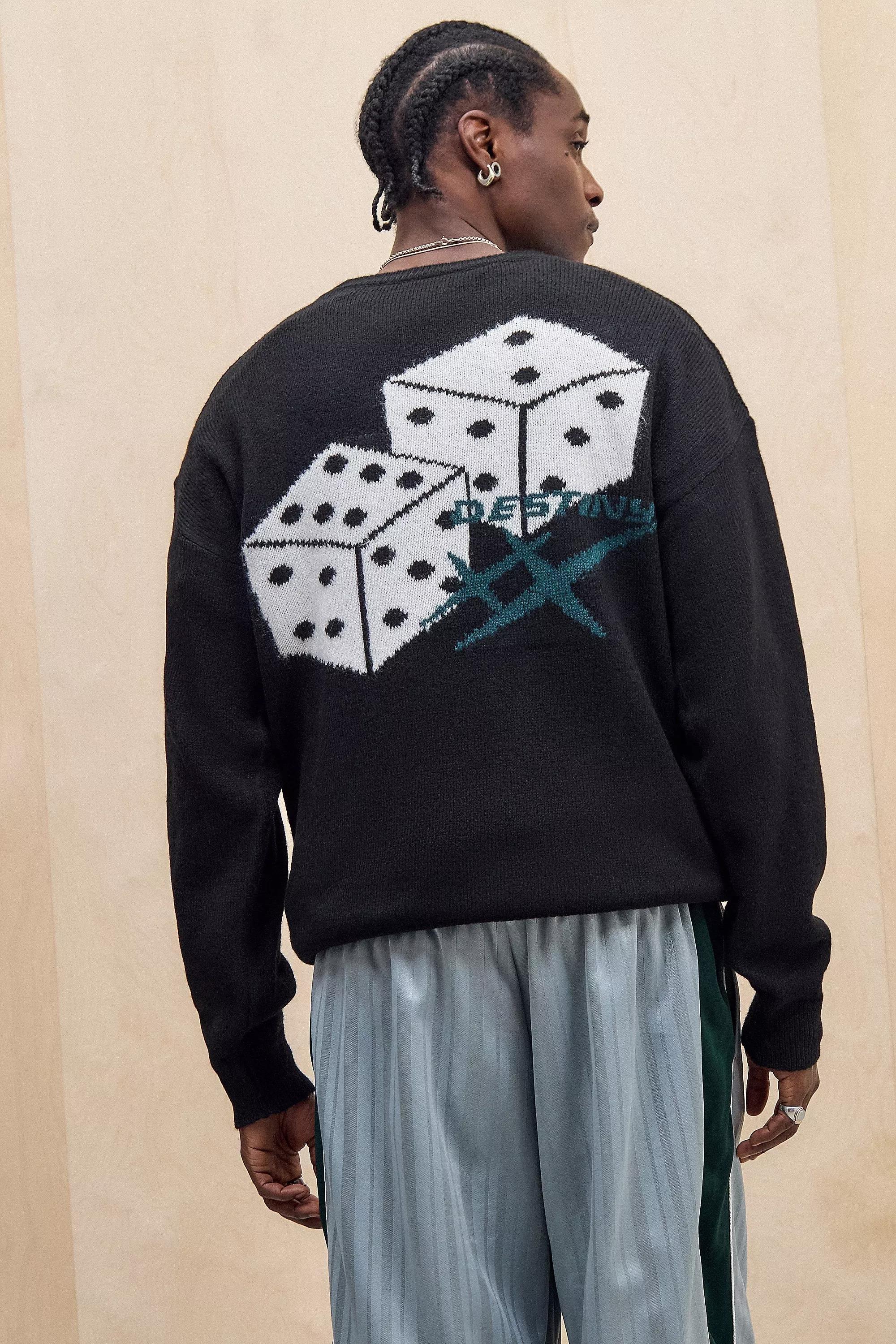 Black Uo Black Destiny Dice Crew Knit Jumper, , large image number 0