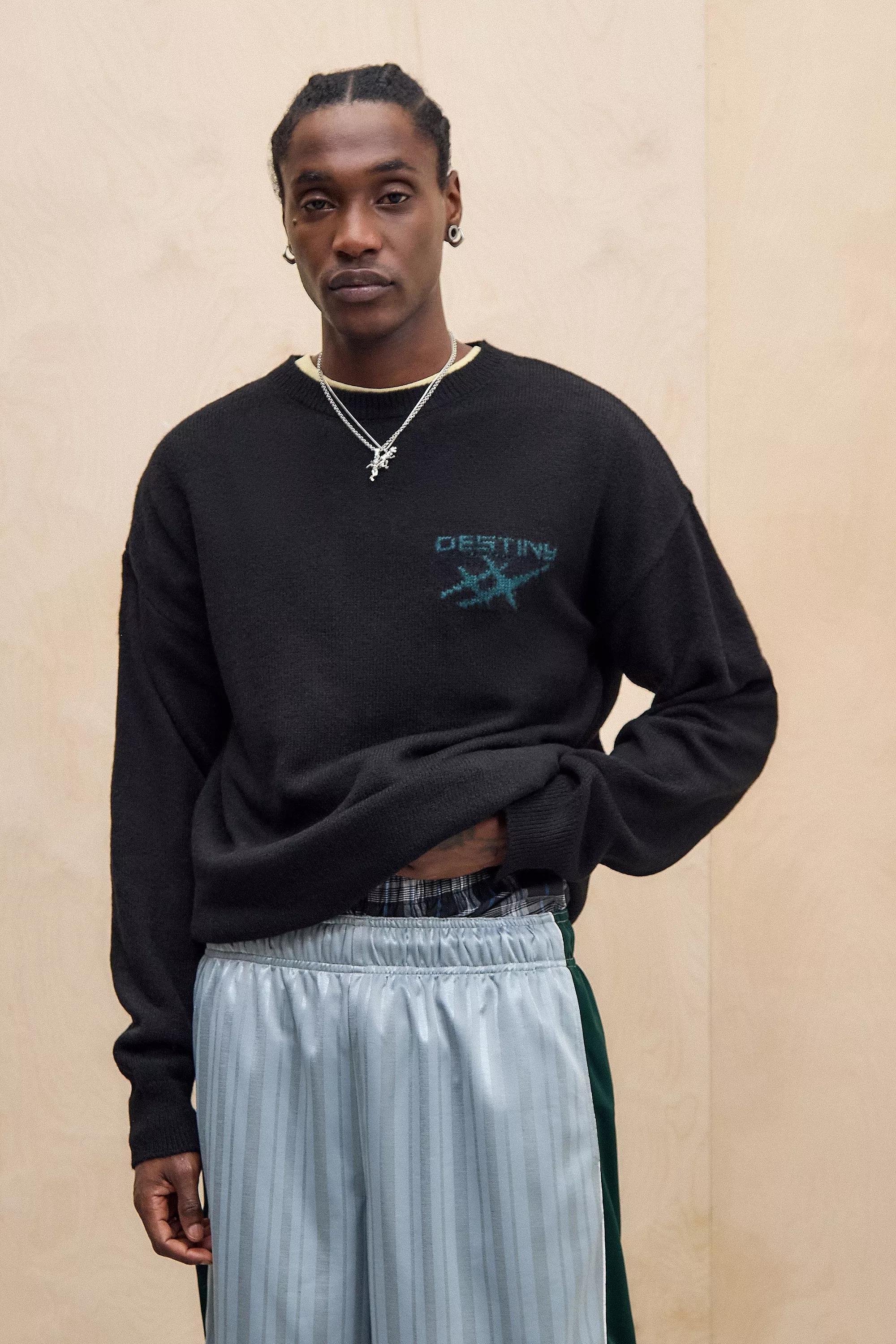 Black Uo Black Destiny Dice Crew Knit Jumper, , large image number 2
