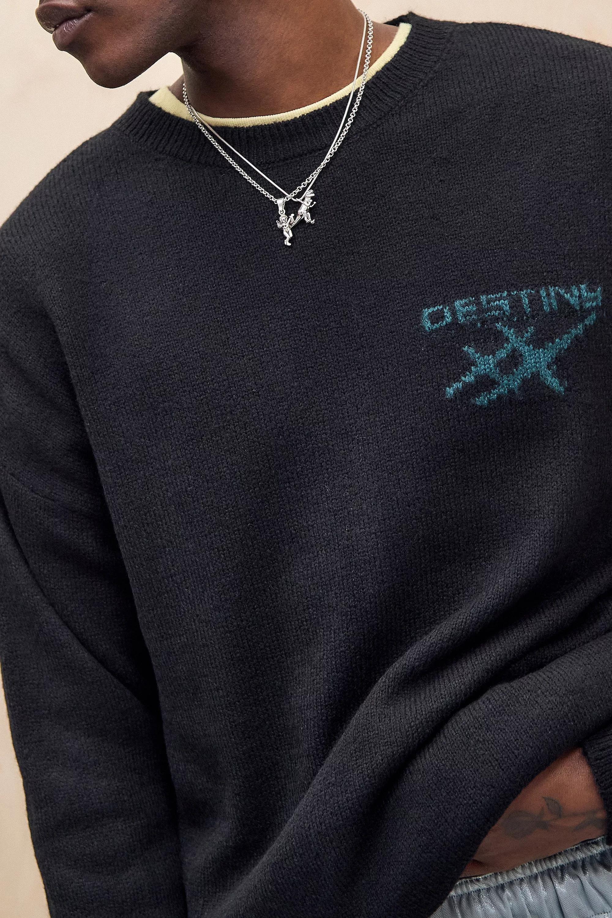 Black Uo Black Destiny Dice Crew Knit Jumper, , large image number 3