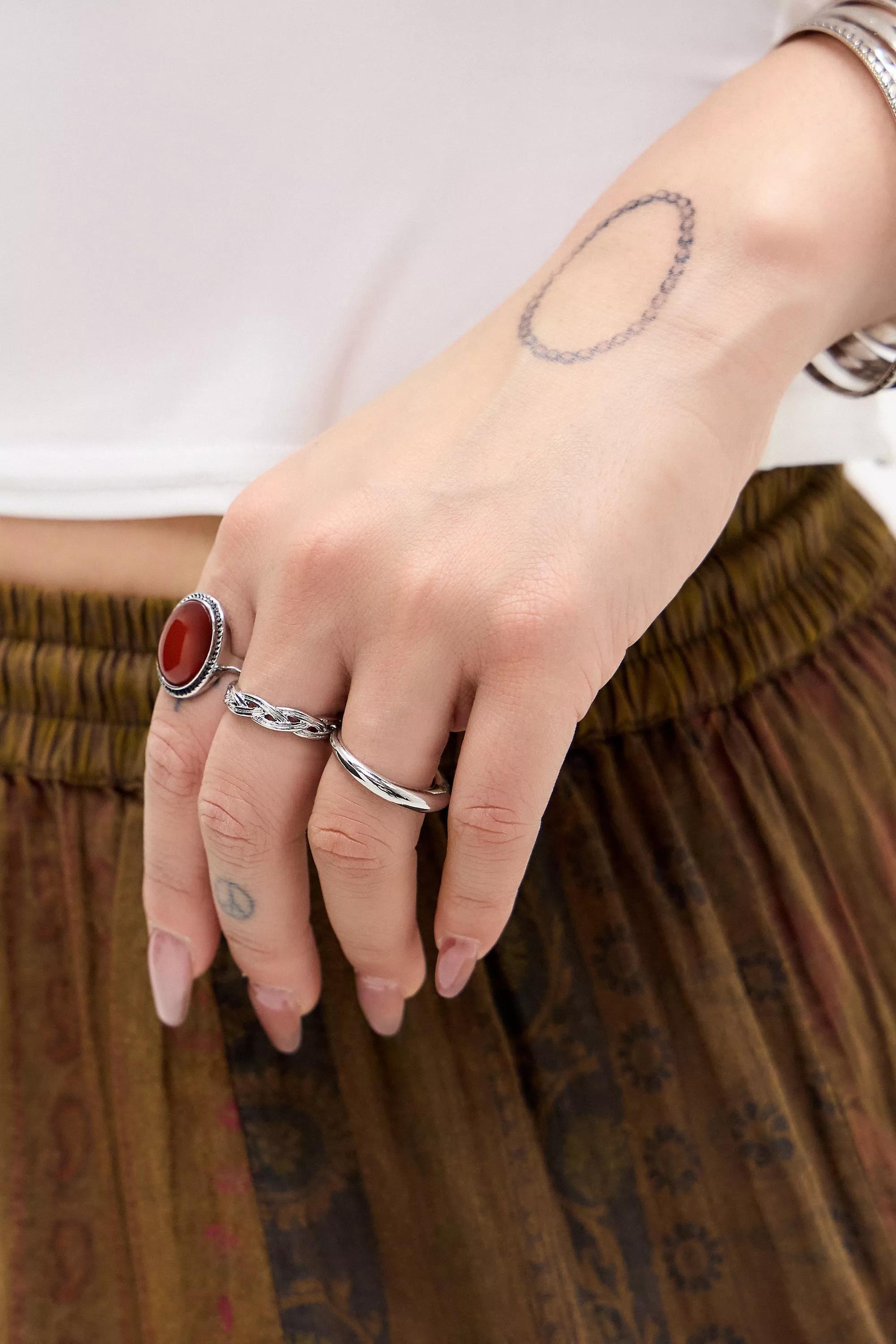 Silver Uo Amber Stone Rings, Set Of 3, , large image number 1