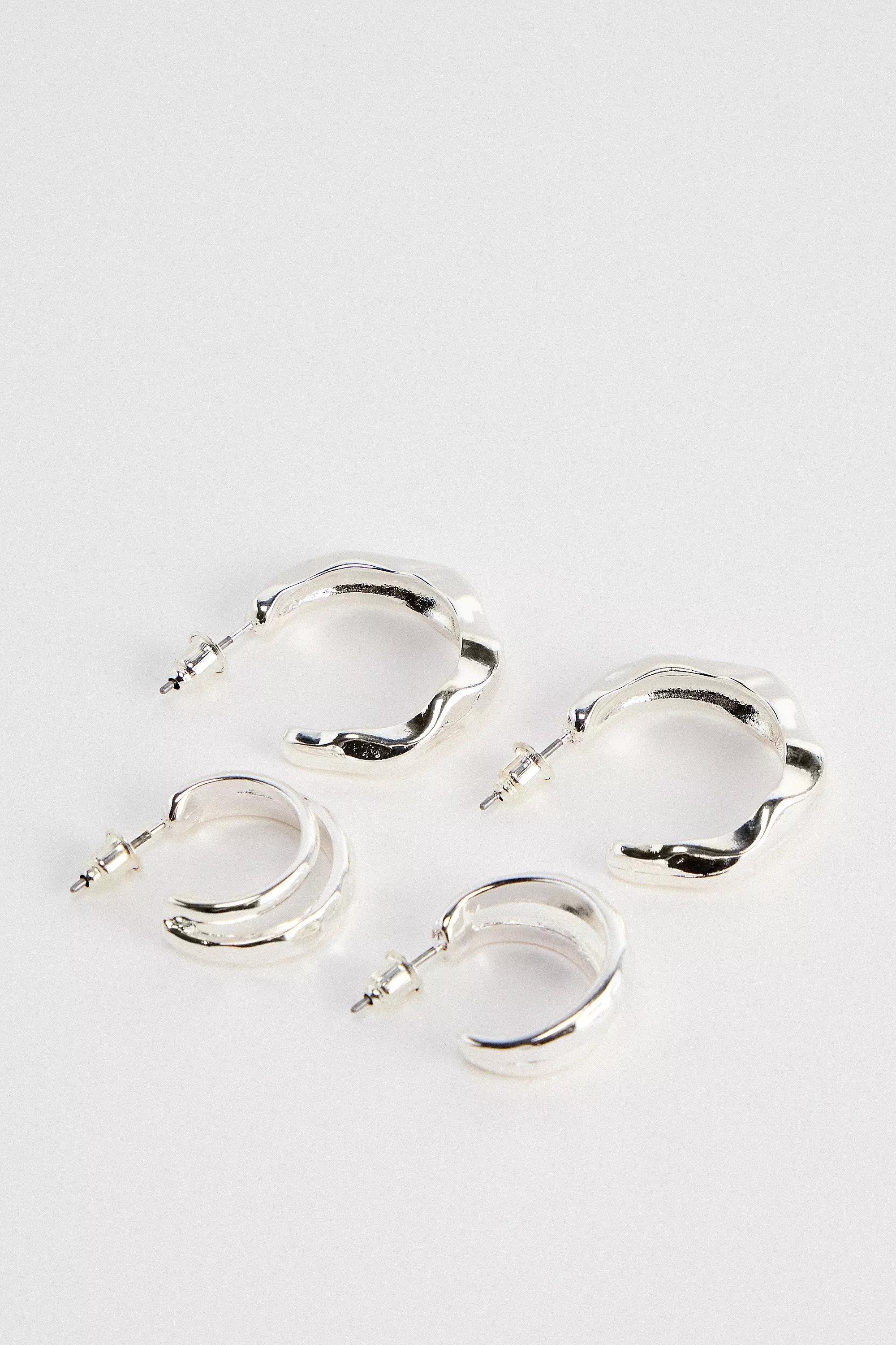 Silver Uo Molten Hoop Earrings, Set Of 2, SLVR, large image number 0