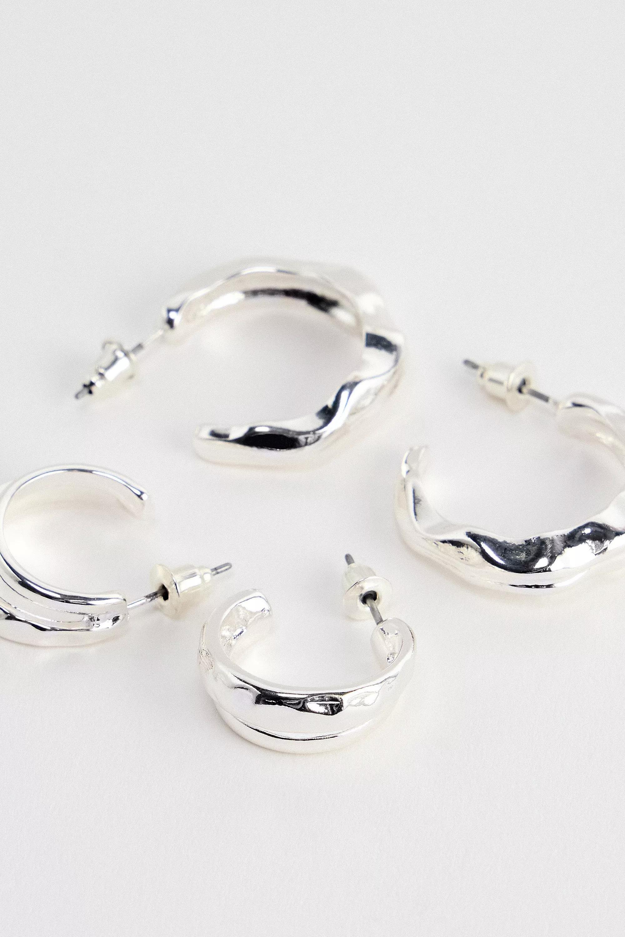 Silver Uo Molten Hoop Earrings, Set Of 2, SLVR, large image number 1