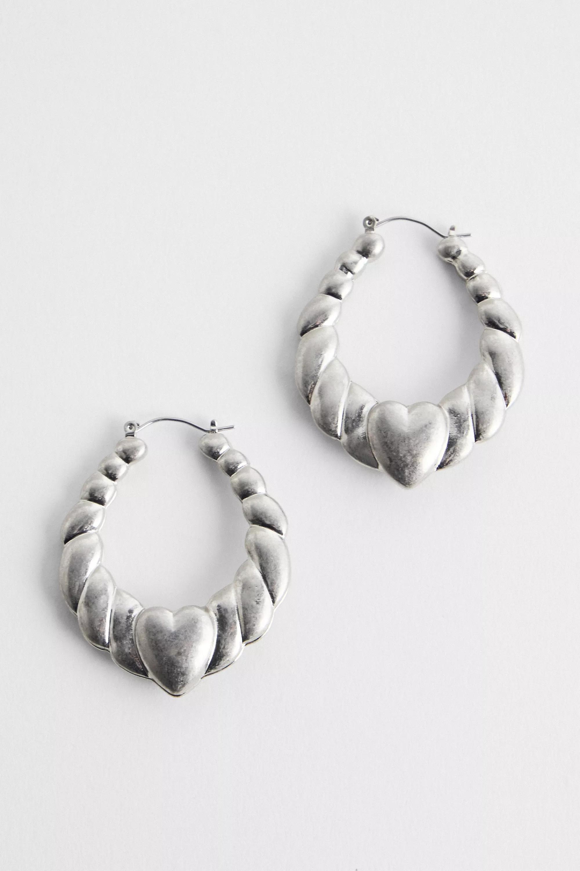 Yellow Uo Chunky Heart Hoop Earrings, SLVR, large image number 0