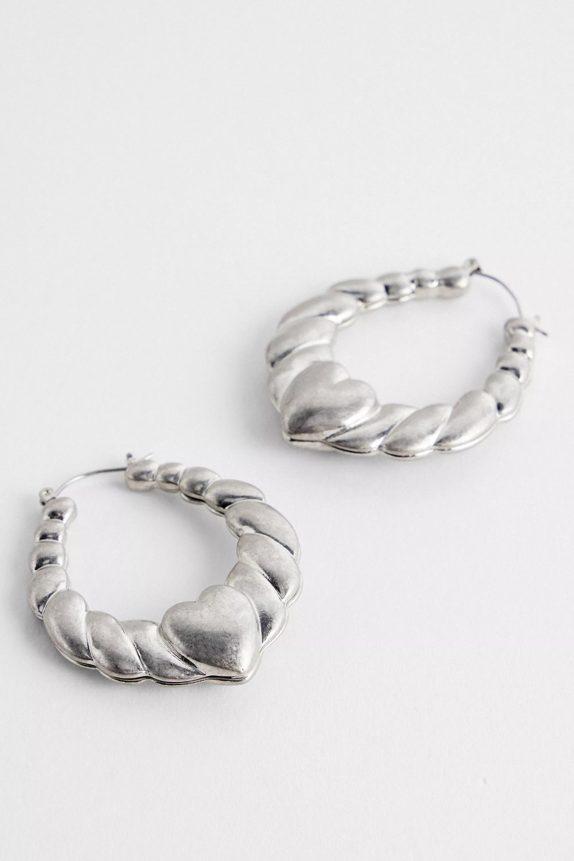 Yellow Uo Chunky Heart Hoop Earrings, SLVR, large image number 1