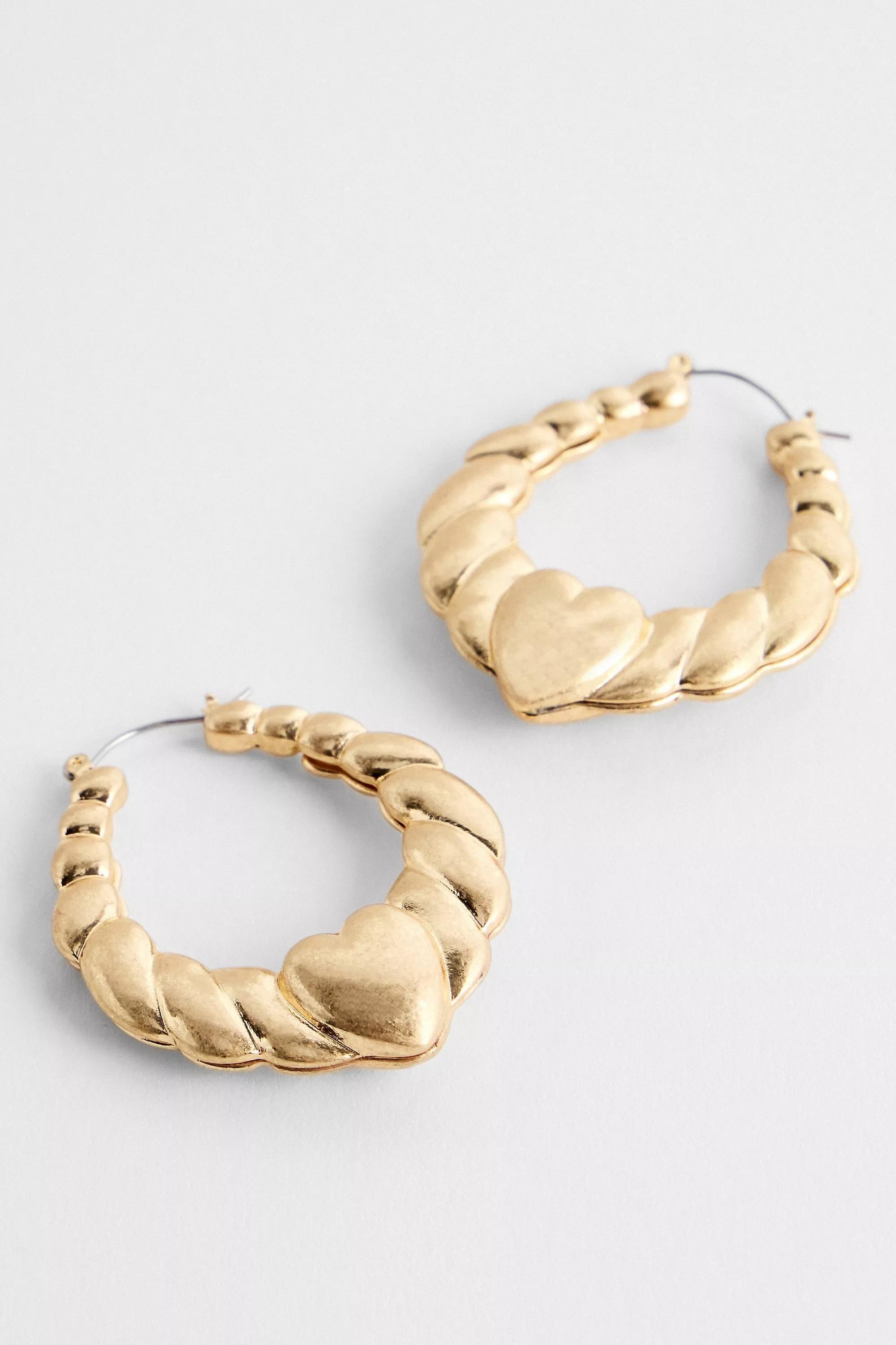 Gold Uo Chunky Heart Hoop Earrings, GOLD, large image number 1