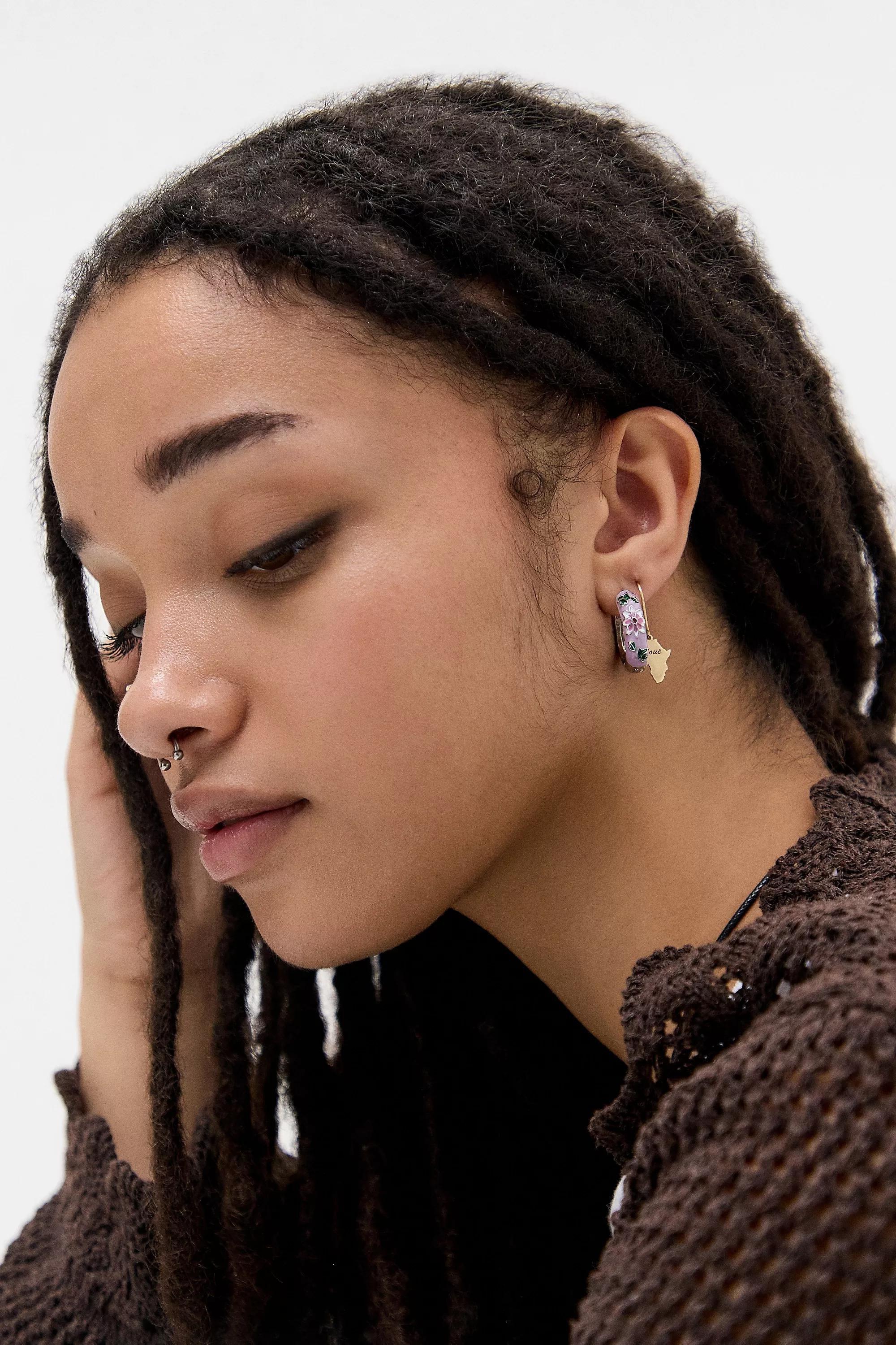 Purple Uo Enamel Hoop Earrings, LILAC, large image number 1