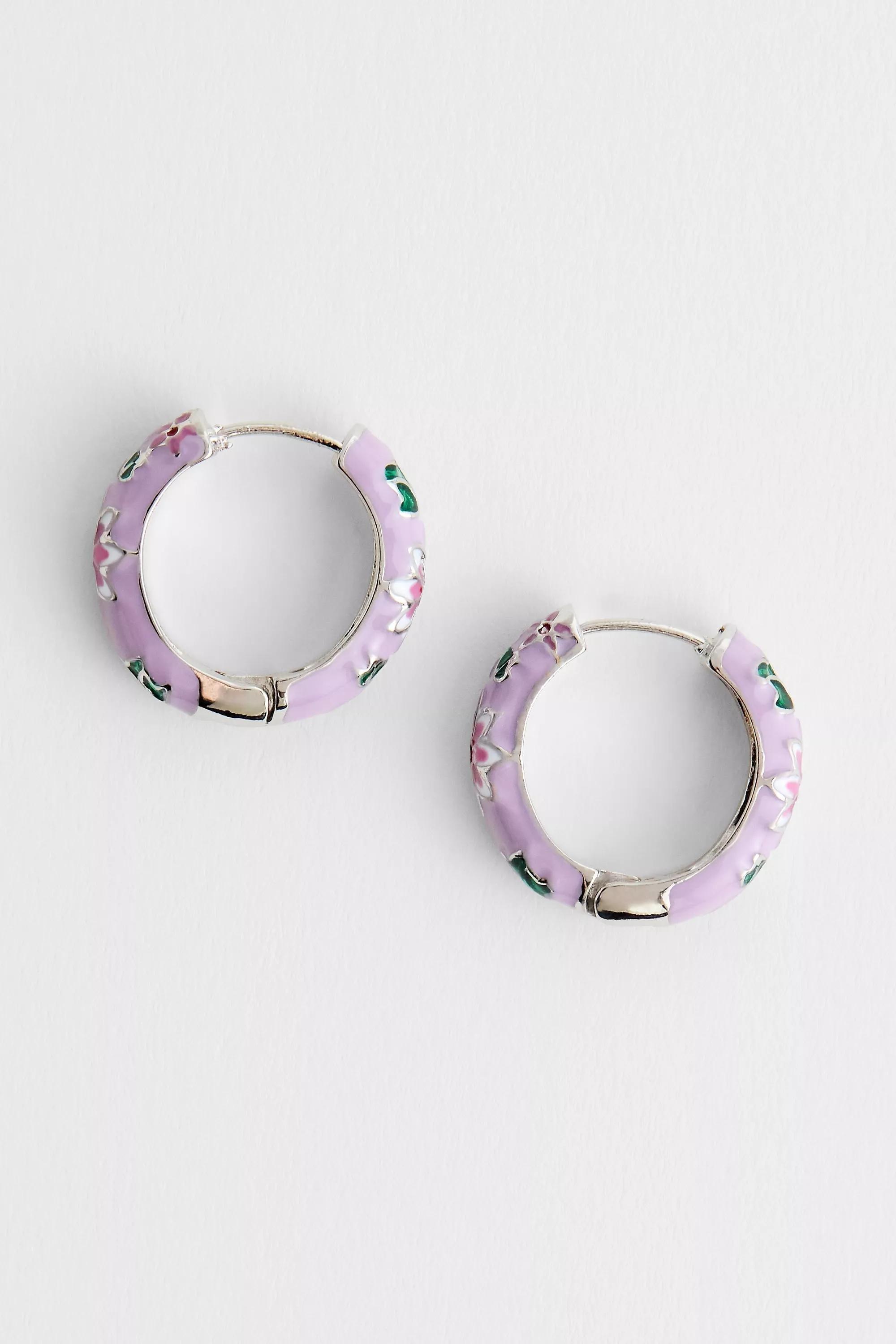Purple Uo Enamel Hoop Earrings, LILAC, large image number 2