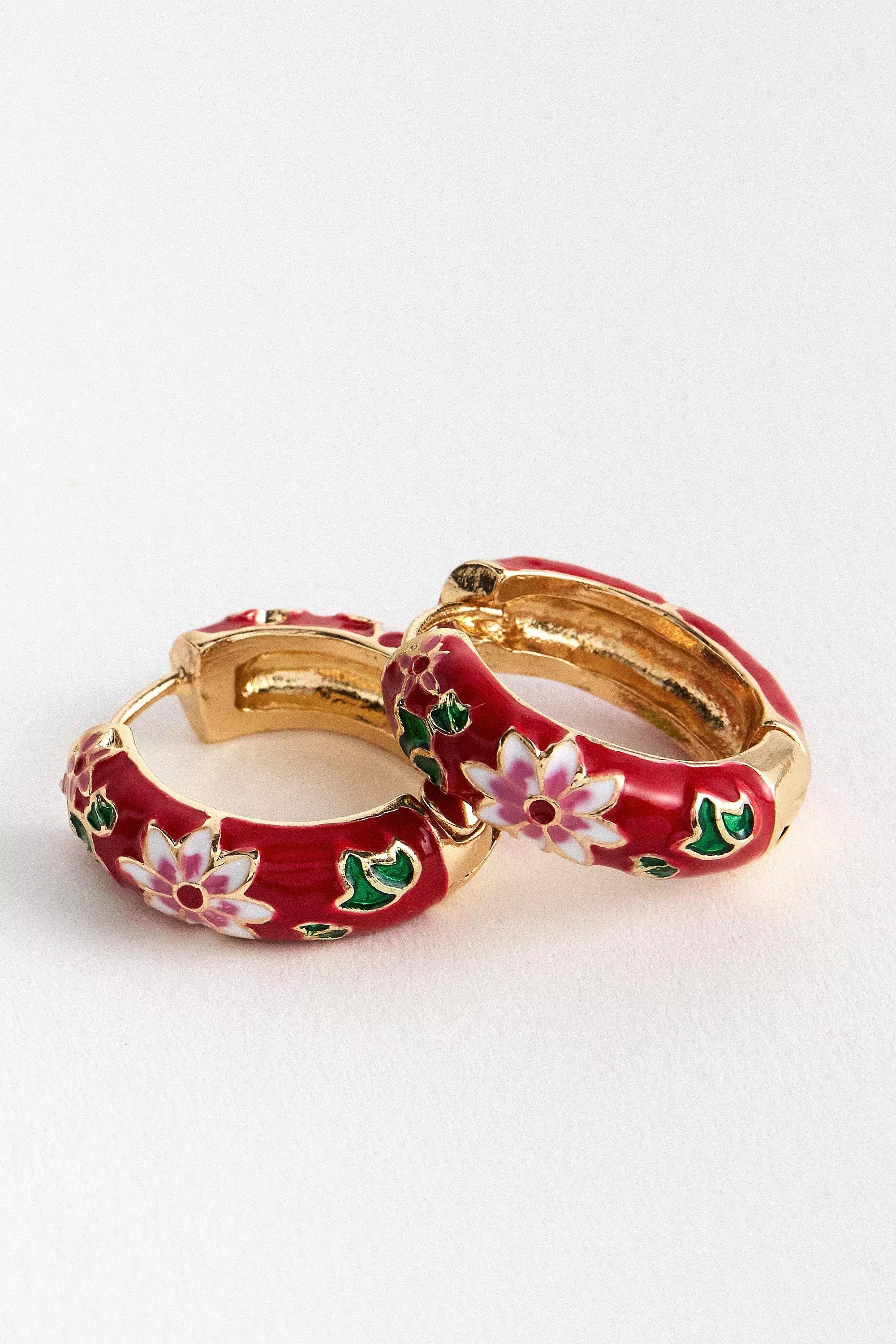 Red Uo Enamel Hoop Earrings, , medium