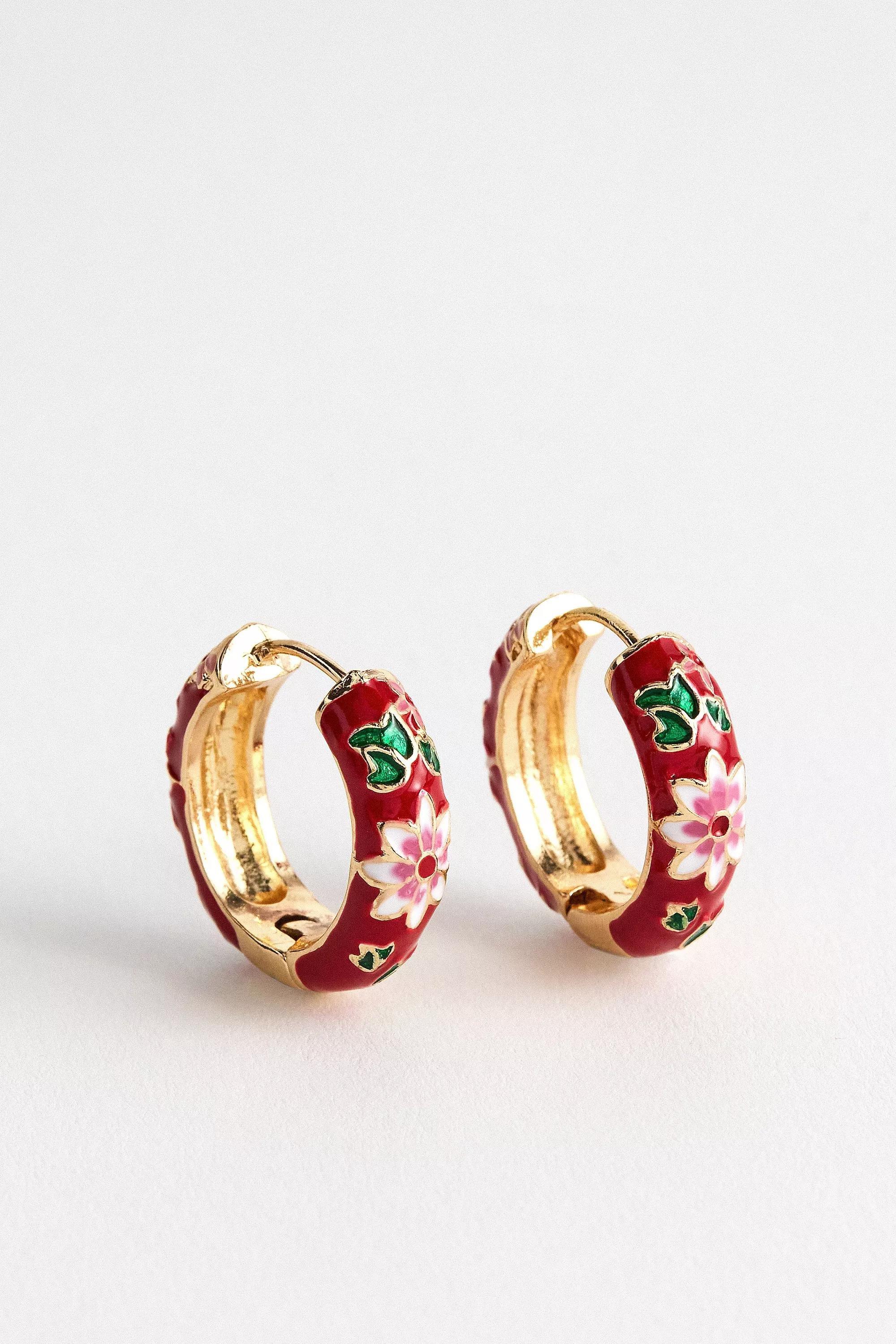 Red Uo Enamel Hoop Earrings, RED, large image number 1
