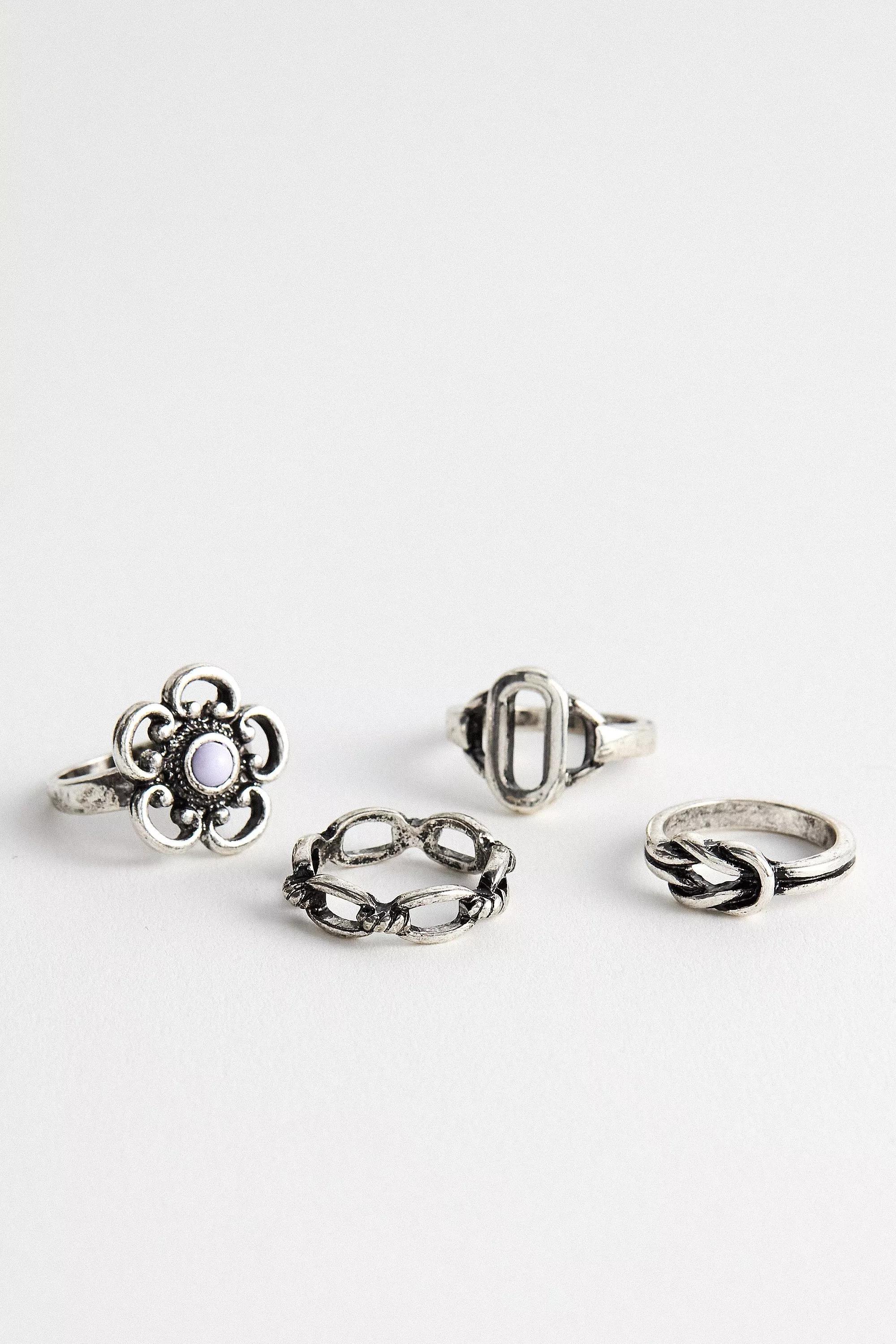 Silver Uo Flower Ornate Ring 4-Pack, , large image number 0
