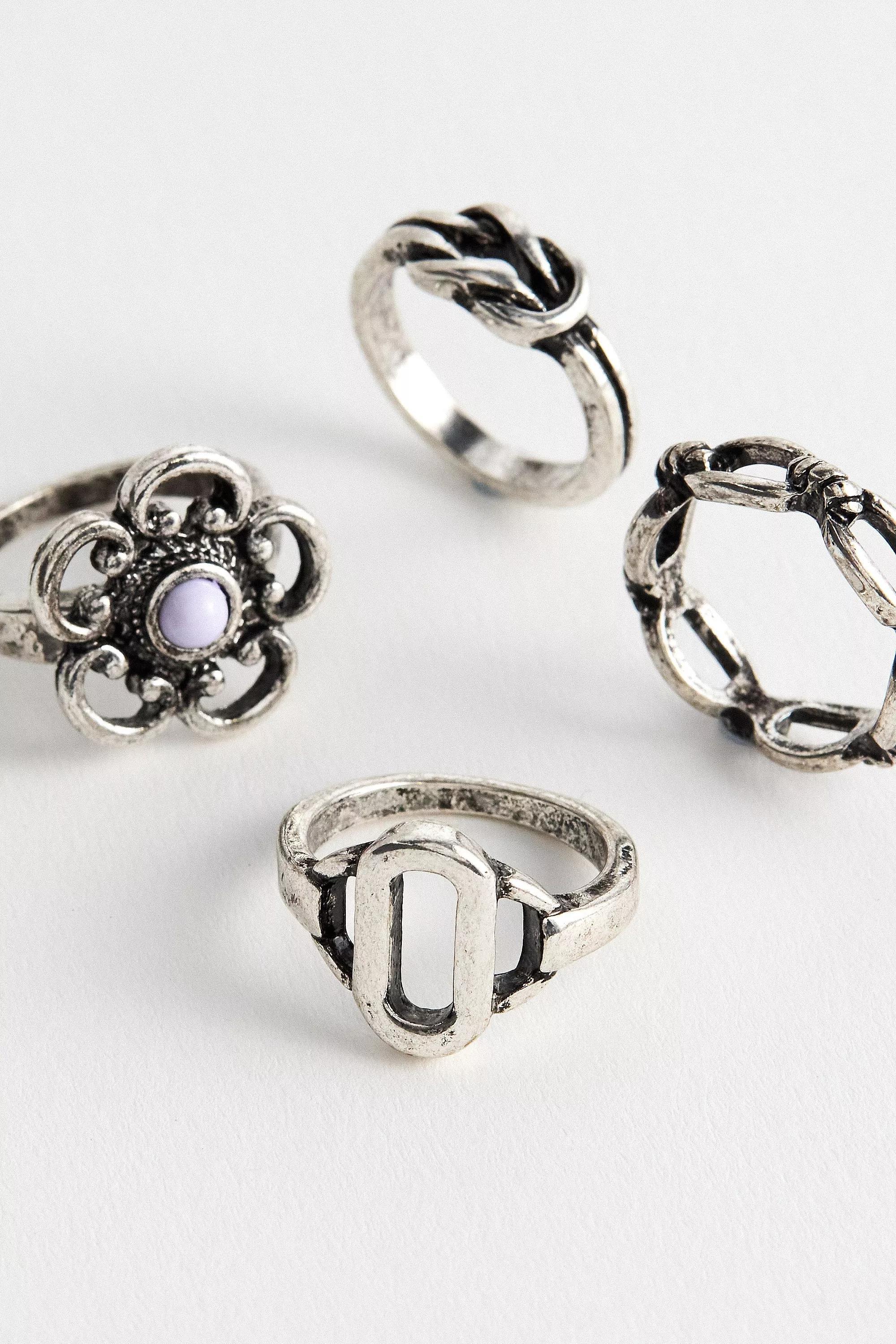 Silver Uo Flower Ornate Ring 4-Pack, , large image number 2