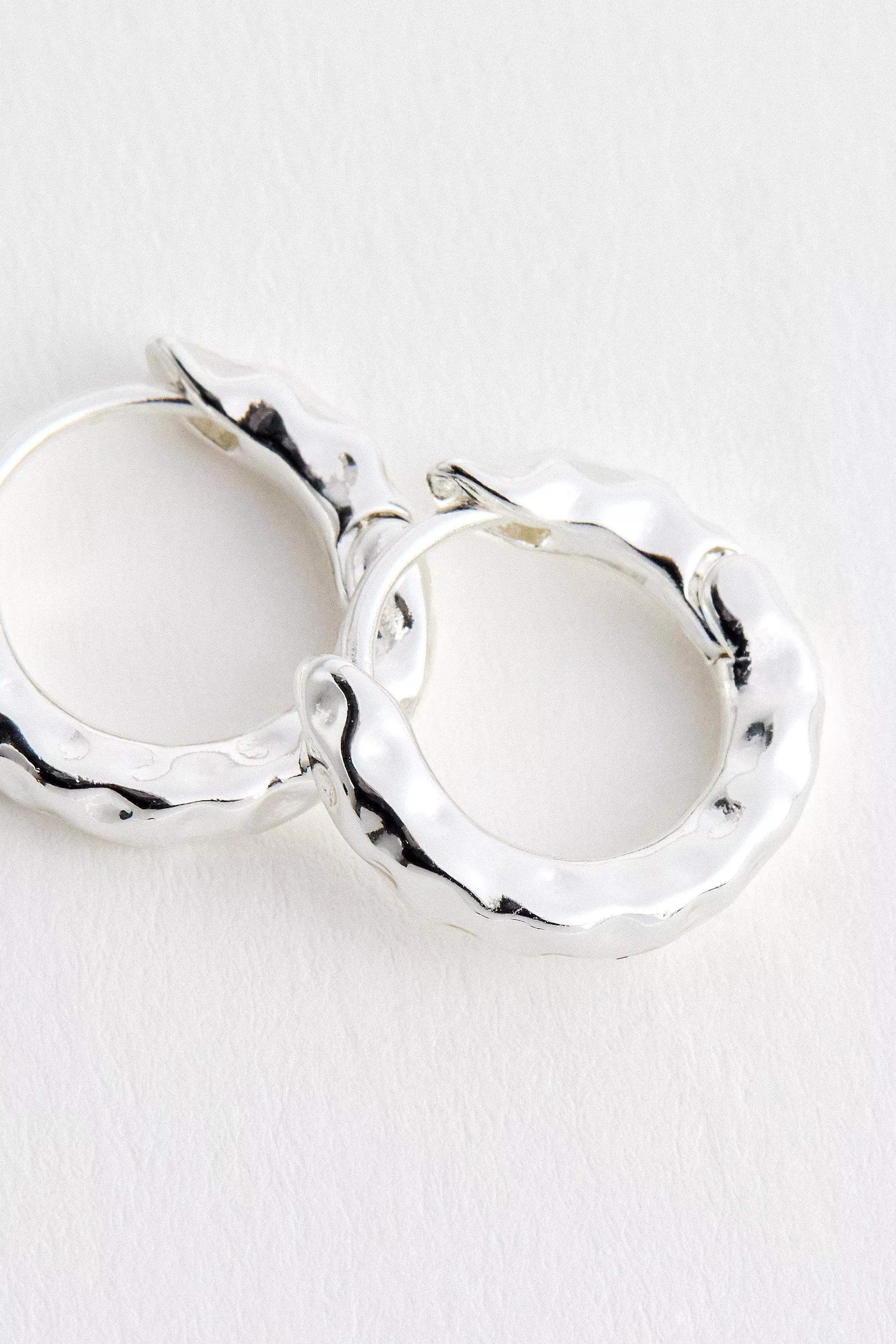 Silver Uo Plated Huggie Hoop Earrings, SLVR, large image number 1