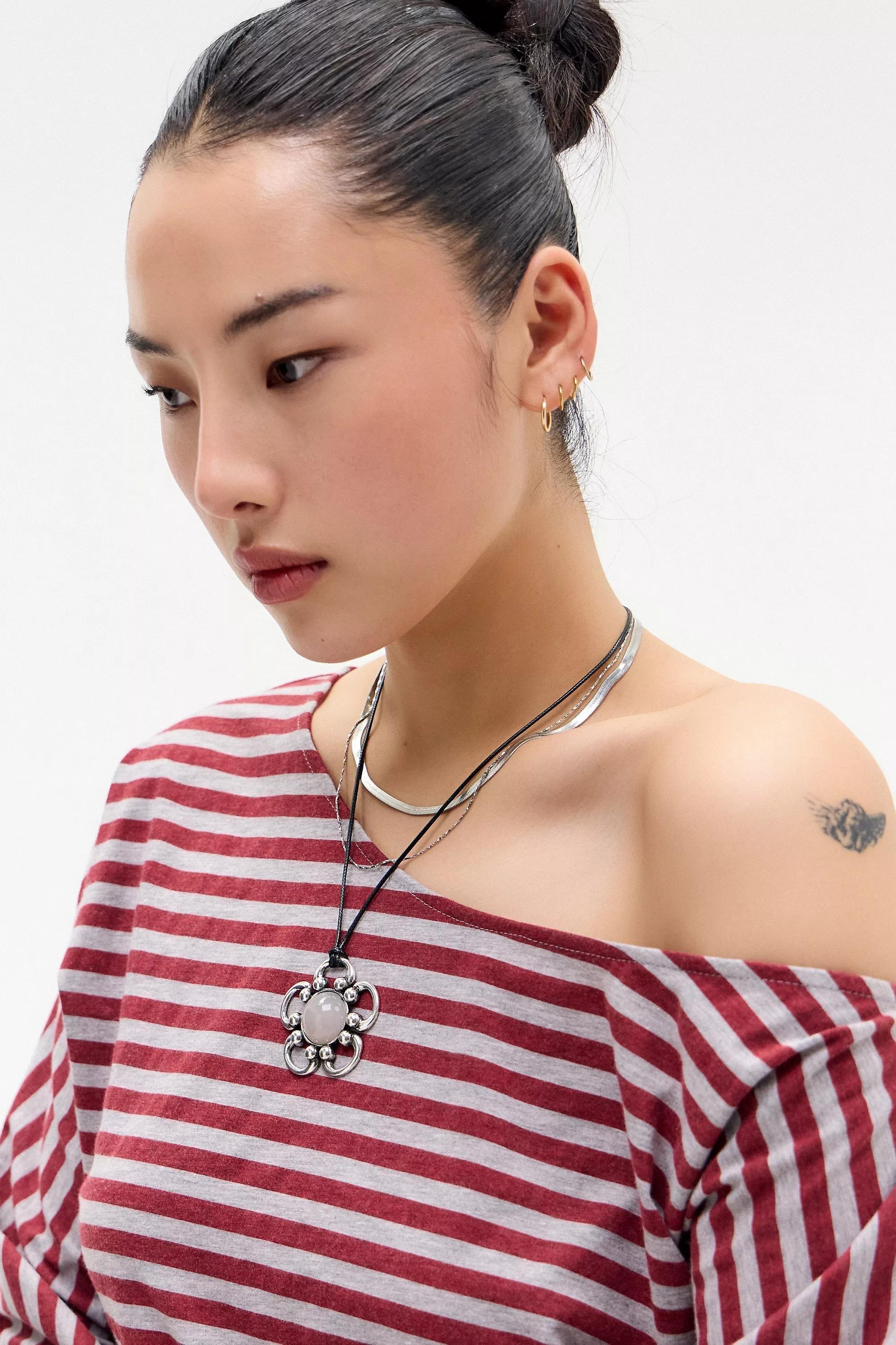 Silver Uo Ornate Flower Cord Choker Necklace, SLVR, large image number 1