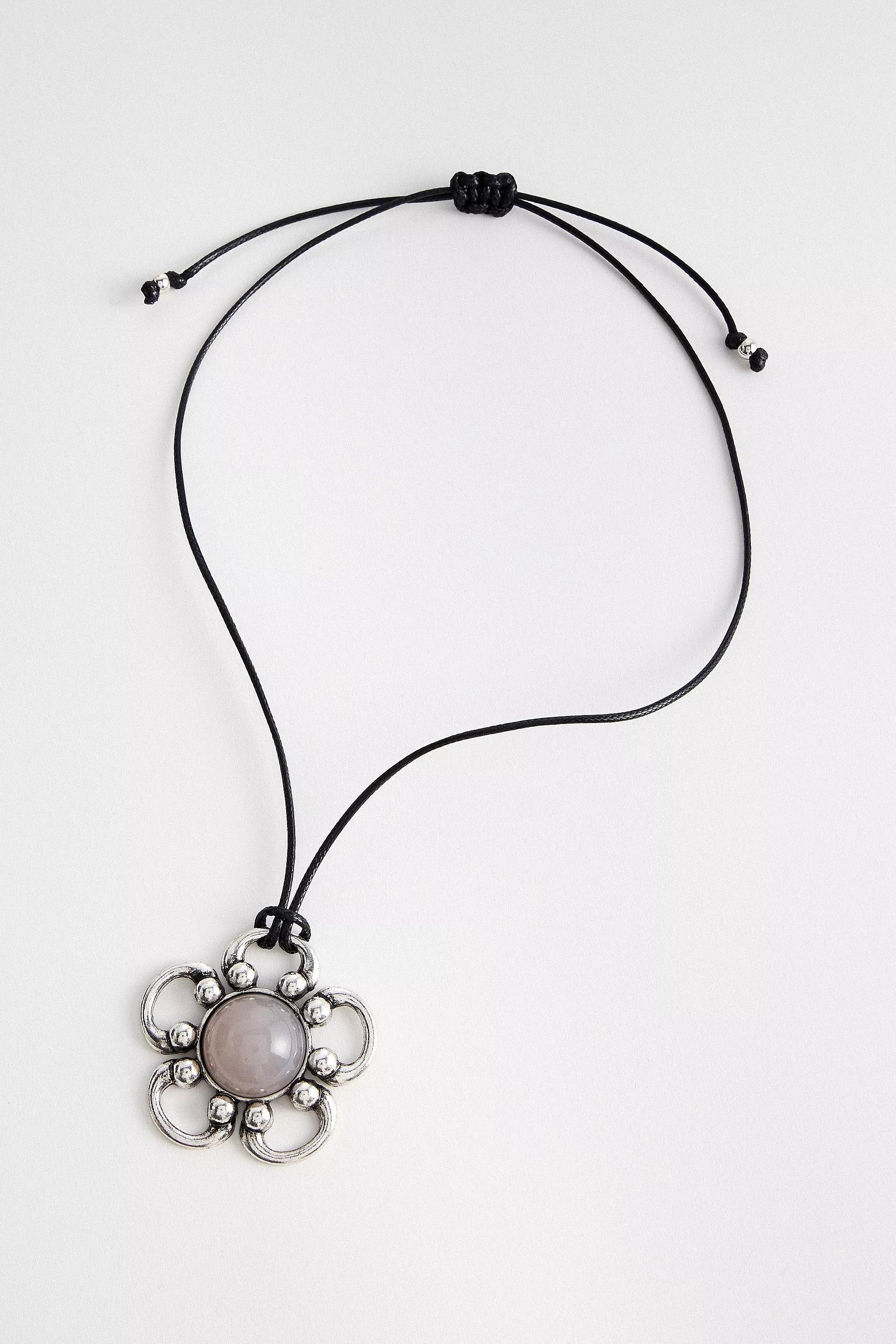 Silver Uo Ornate Flower Cord Choker Necklace, SLVR, large image number 2