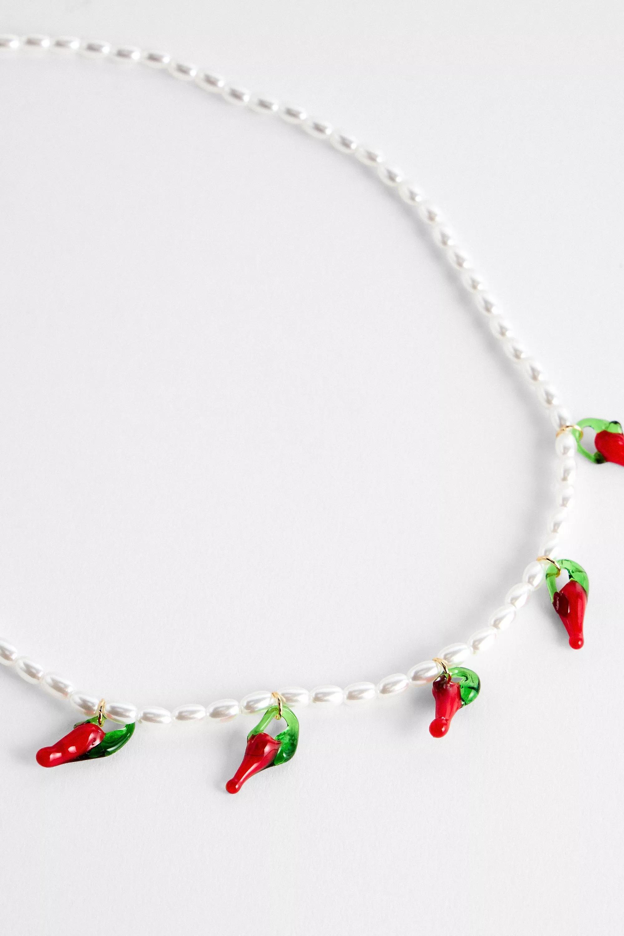Red Uo Chilli Pearl Necklace, RED, large image number 0