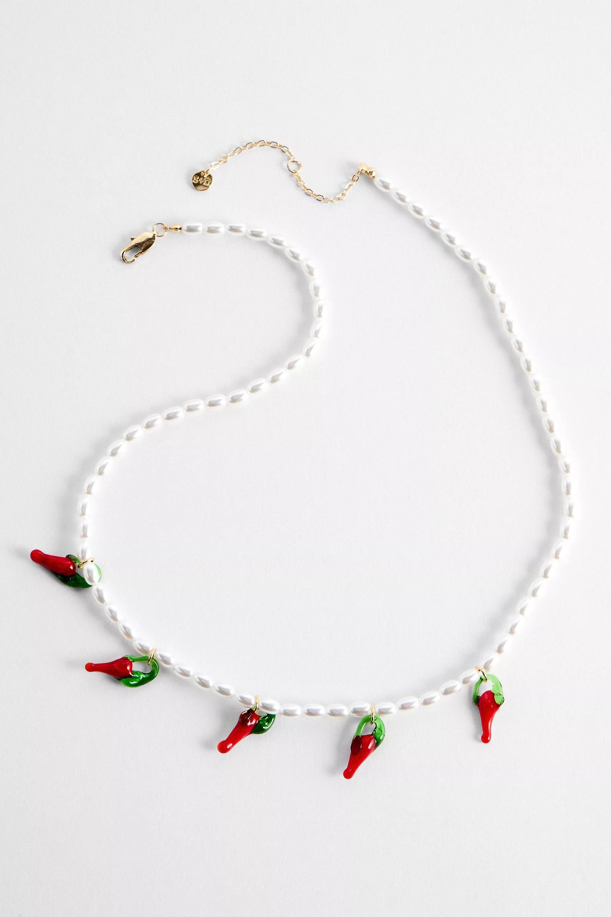 Red Uo Chilli Pearl Necklace, RED, large image number 1