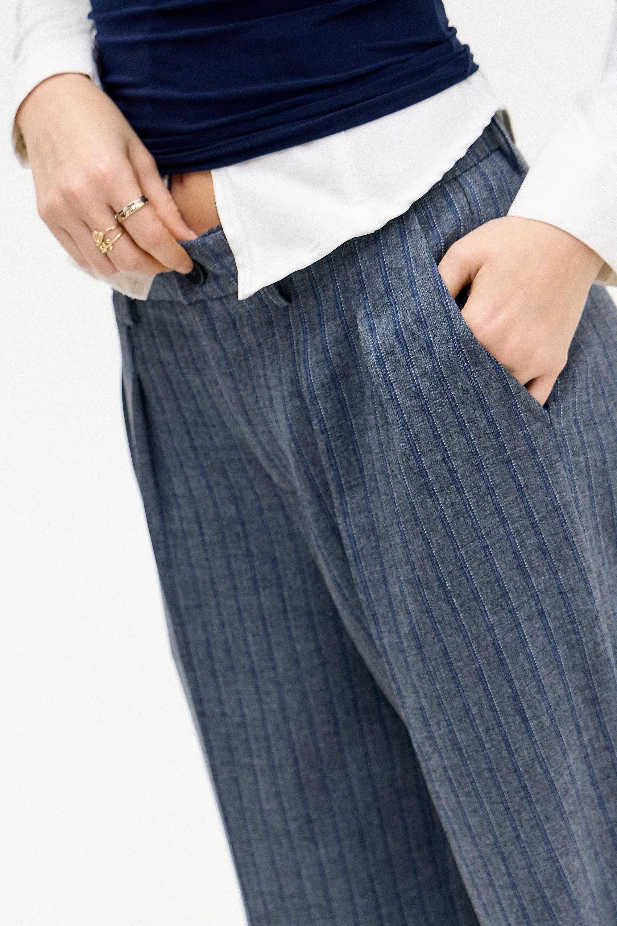 Grey Ash Pinstripe Pants, , large image number 2