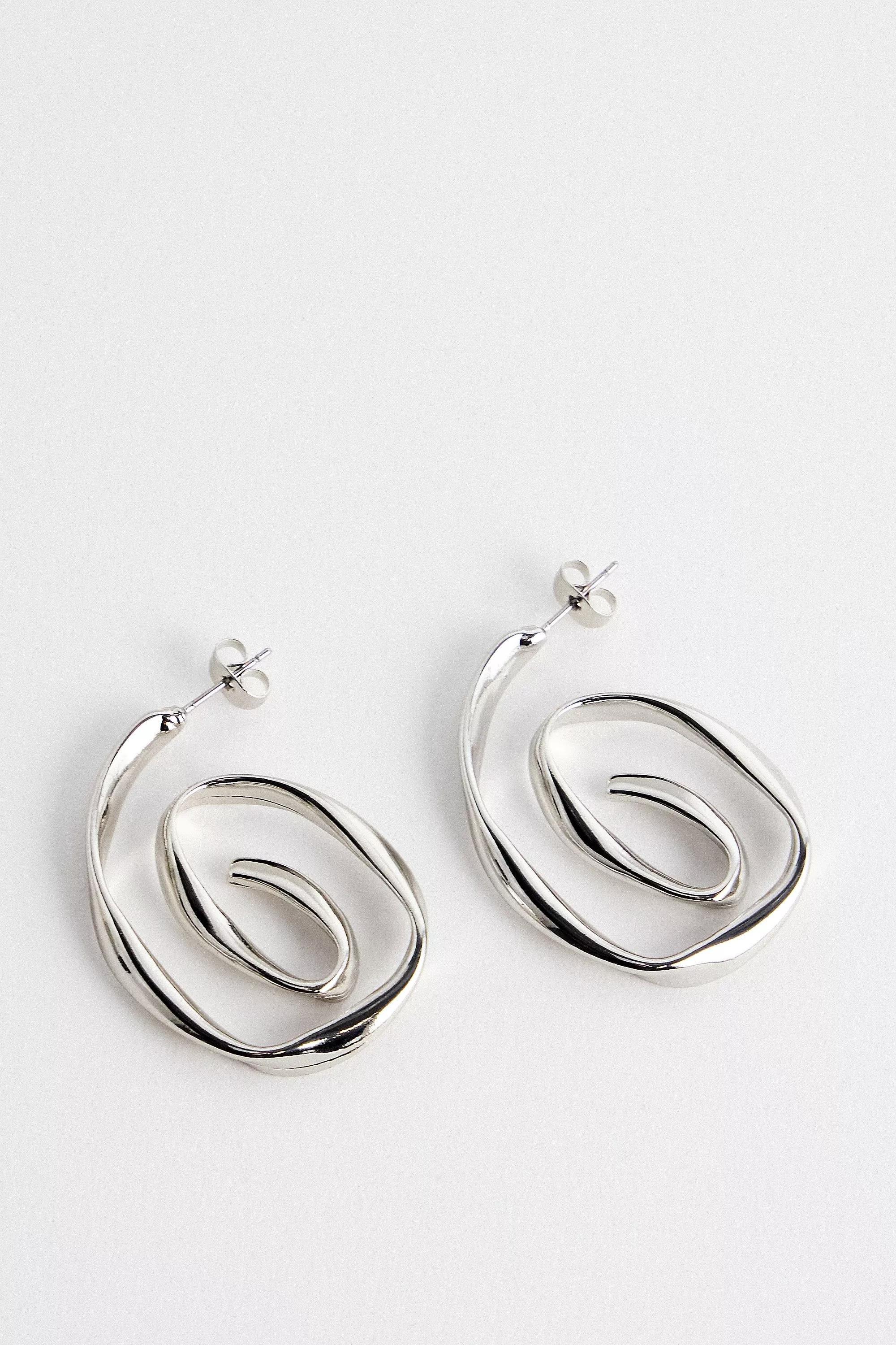Silver Uo Swirl Hoop Earrings, SLVR, large image number 0
